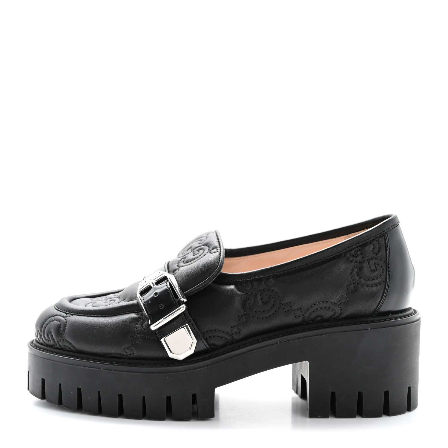 GUCCI Nappa Cordovan Lux GG Matelasse Buckled Platform Lug