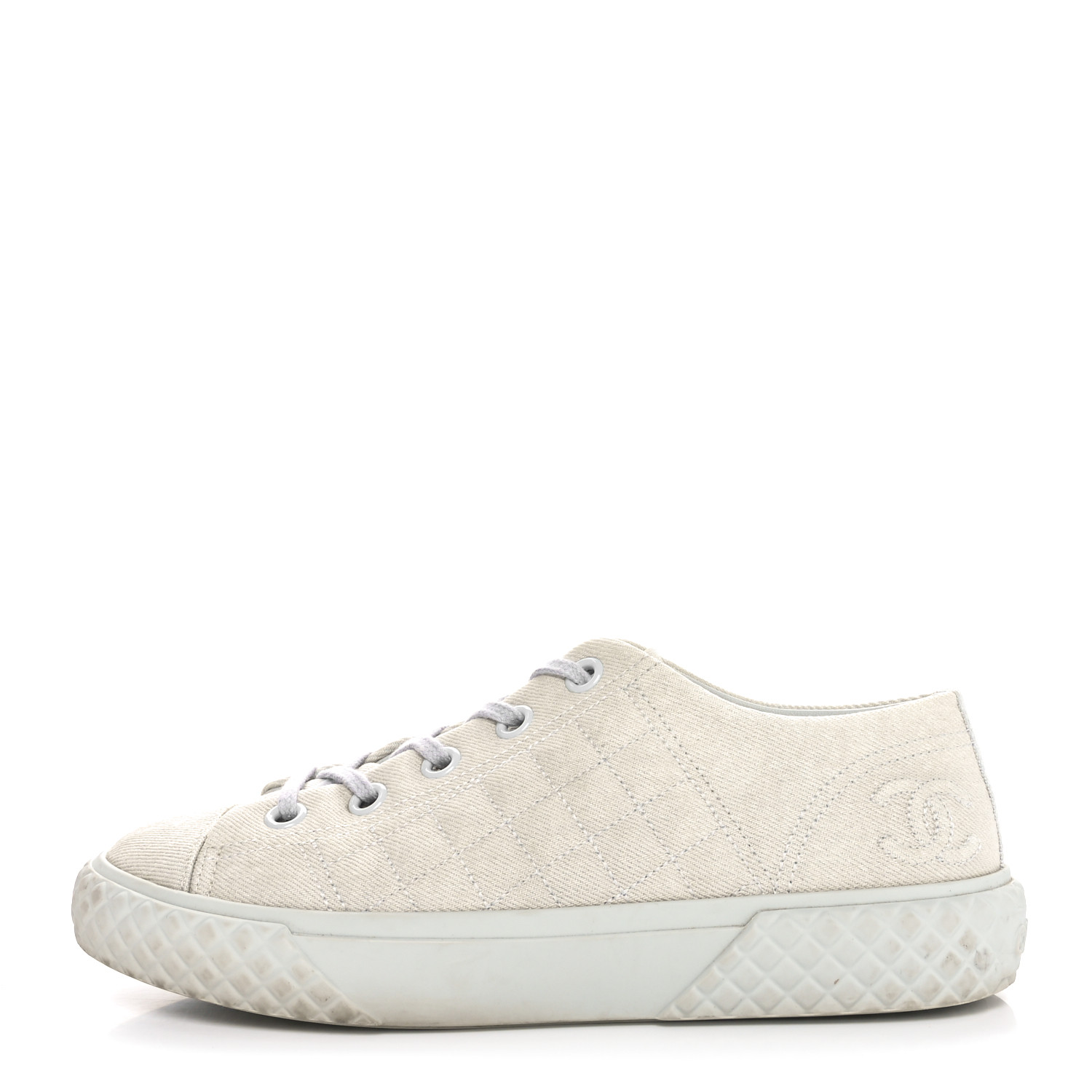 CHANEL Denim Quilted Sneakers 36.5 Light Blue 1631316
