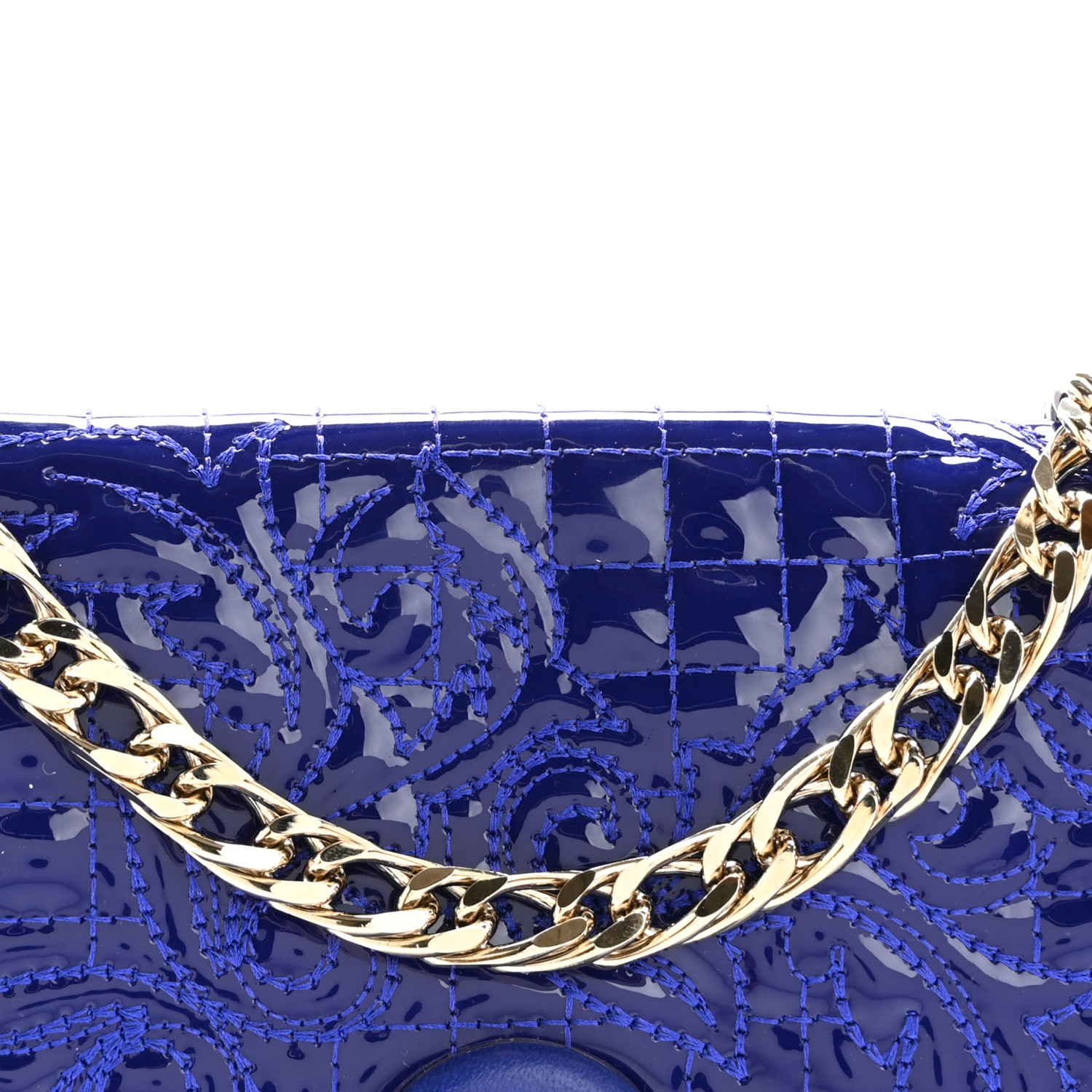 GUILTY PARTIES ヴェルサーチ VERSACE Patent Barocco Quilted Vanitas Chain Pouch Poison