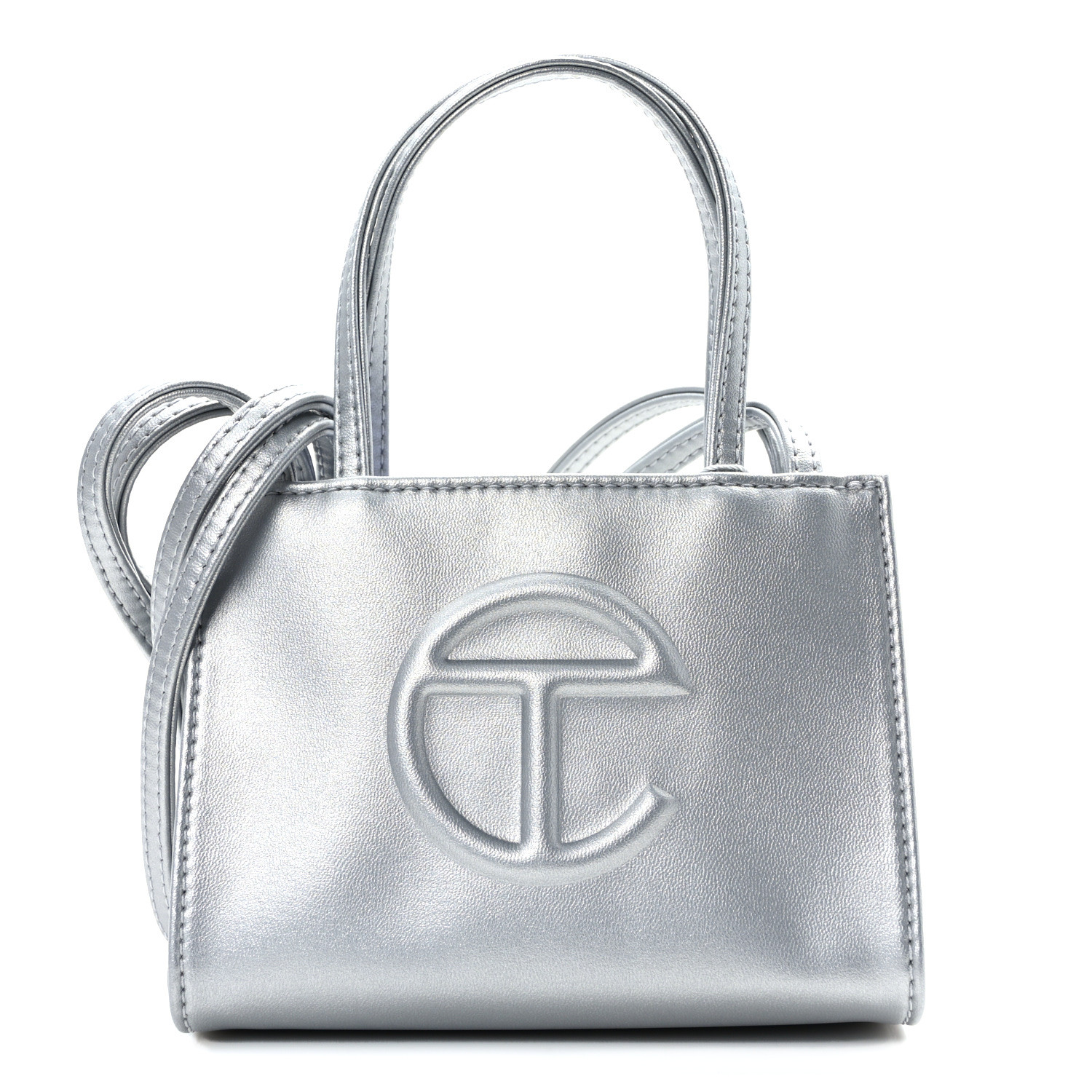【TELFAR】Small Shopping Bag Silver ★テルファー シルバー TELFAR Metallic Vegan Leather Small Shopping Bag Silver