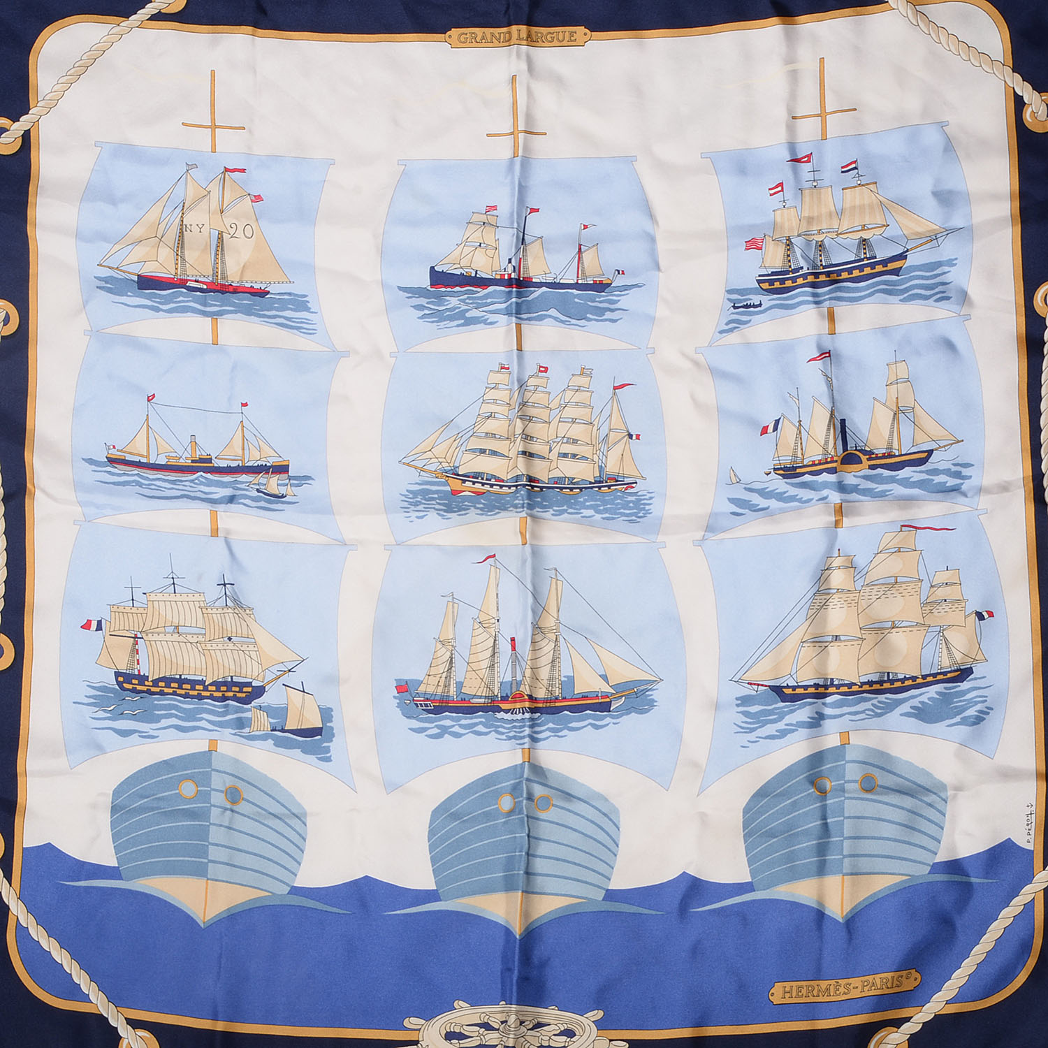 カレ90 HERMES GRAND LARGUE scarf HERMES Silk Grand Largue Scarf 90 65141 | FASHIONPHILE
