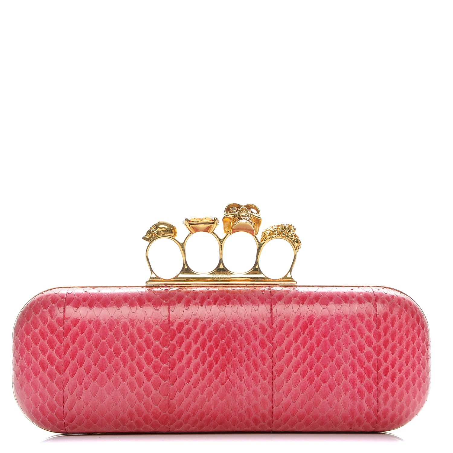 ALEXANDER MCQUEEN Python Knuckle Box Clutch Pink 203638