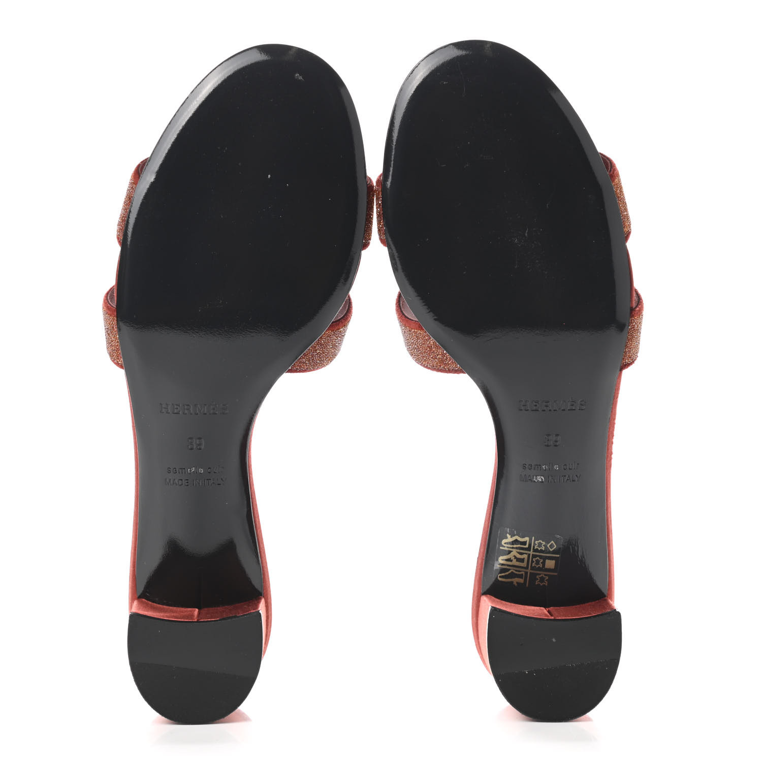 Hermès 赤 オアジス　39 HERMES Satin Crystal Powder Oasis Sandals 39 Rouge Tomette