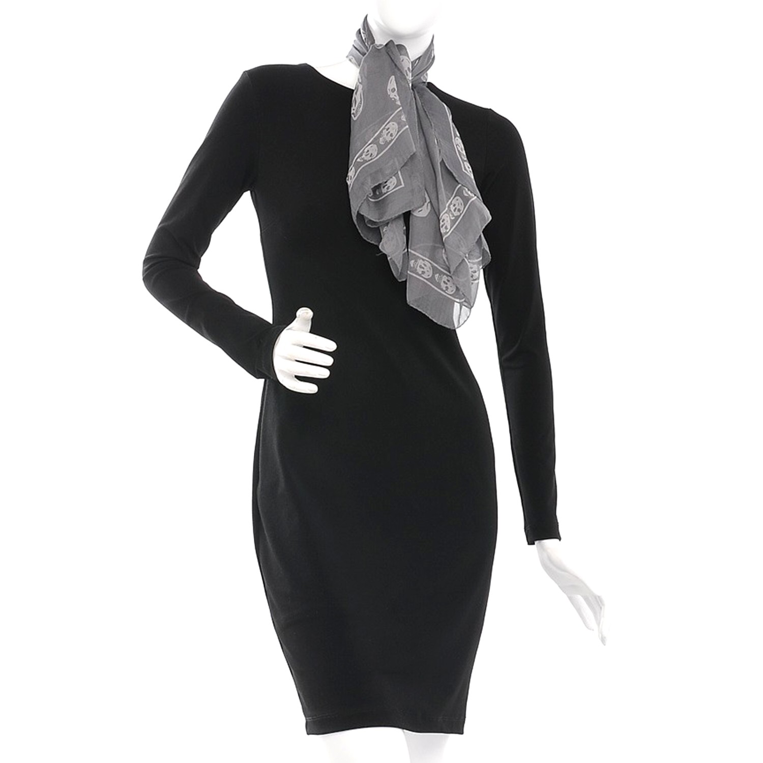 ALEXANDER MCQUEEN Silk Chiffon Skull Scarf Dark Grey 222328
