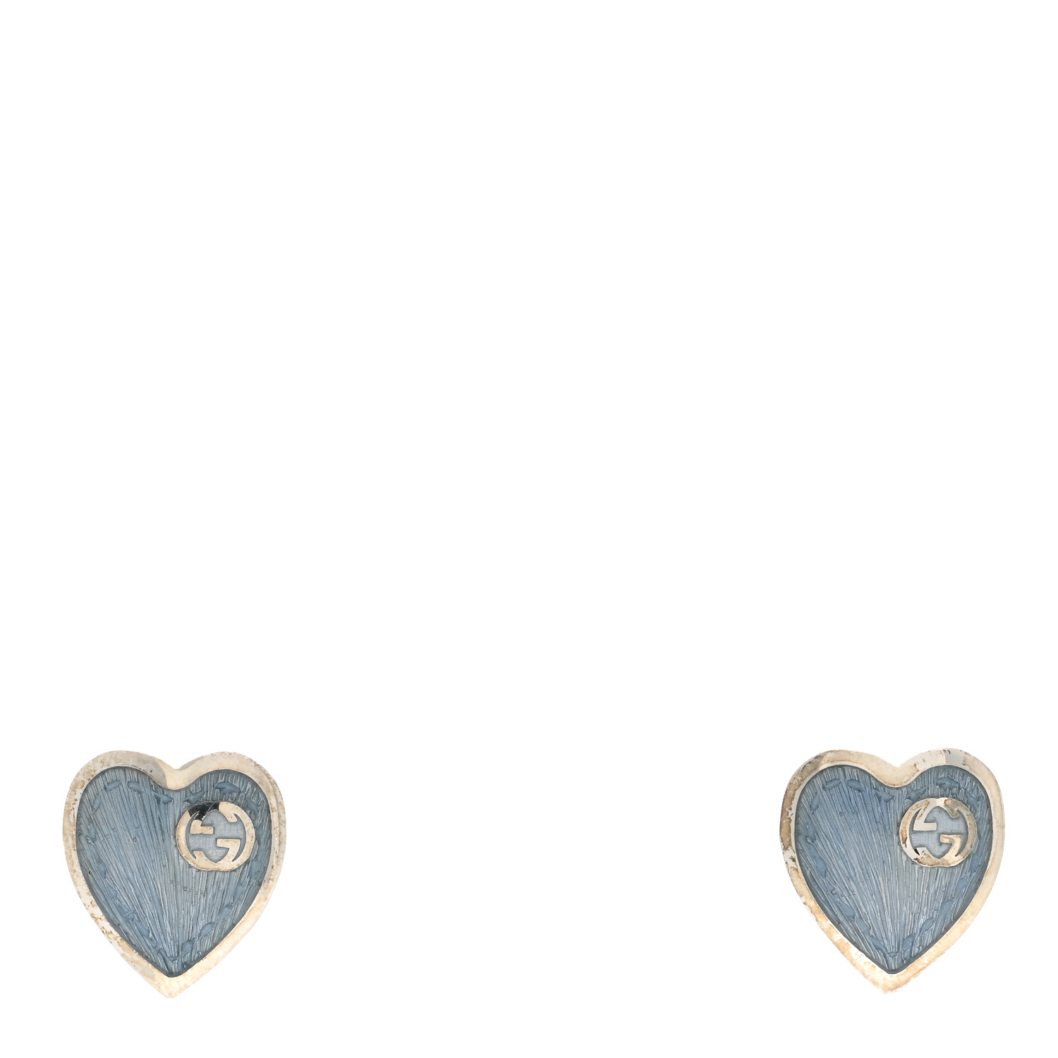GUCCI★素敵！Silver INTERLOCKING G Blue HEART earrings GUCCI Sterling Silver Enamel Interlocking G Heart Stud