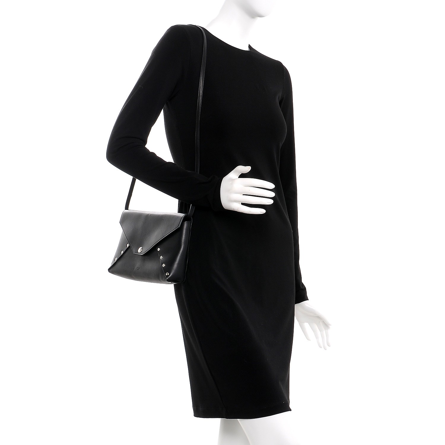 CELINE Natural Calfskin Biker Evening Clutch on Strap Black