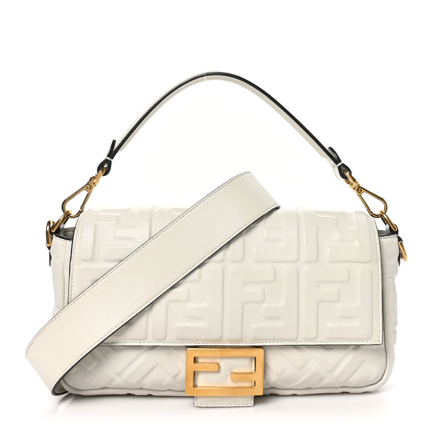 【関税・送料込み】FENDI SATCHELS FENDI Nappa FF 1974 Embossed Baguette White 1617944