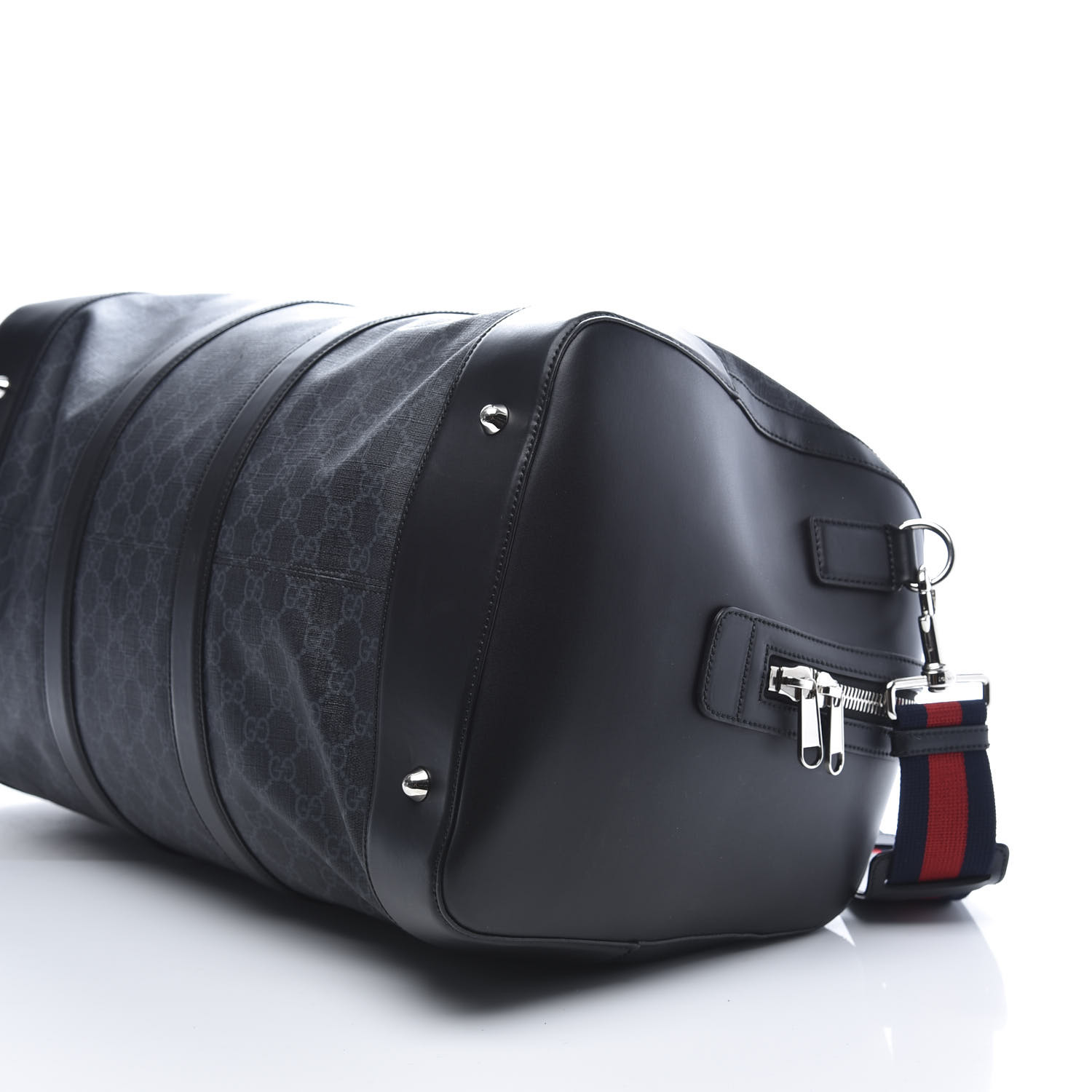GUCCI Soft GG Supreme Monogram Web Carry On Duffle Bag Black Grey GUCCI Soft GG Supreme Monogram Web Carry On Duffle Bag Black Grey