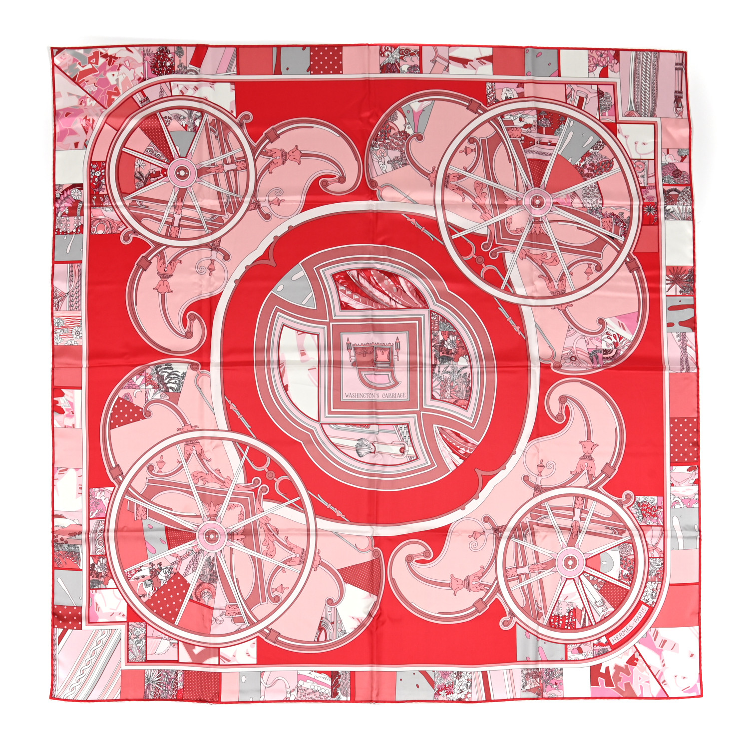 HERMES Silk Washington Carriage Scarf 140 Rouge Grenadine