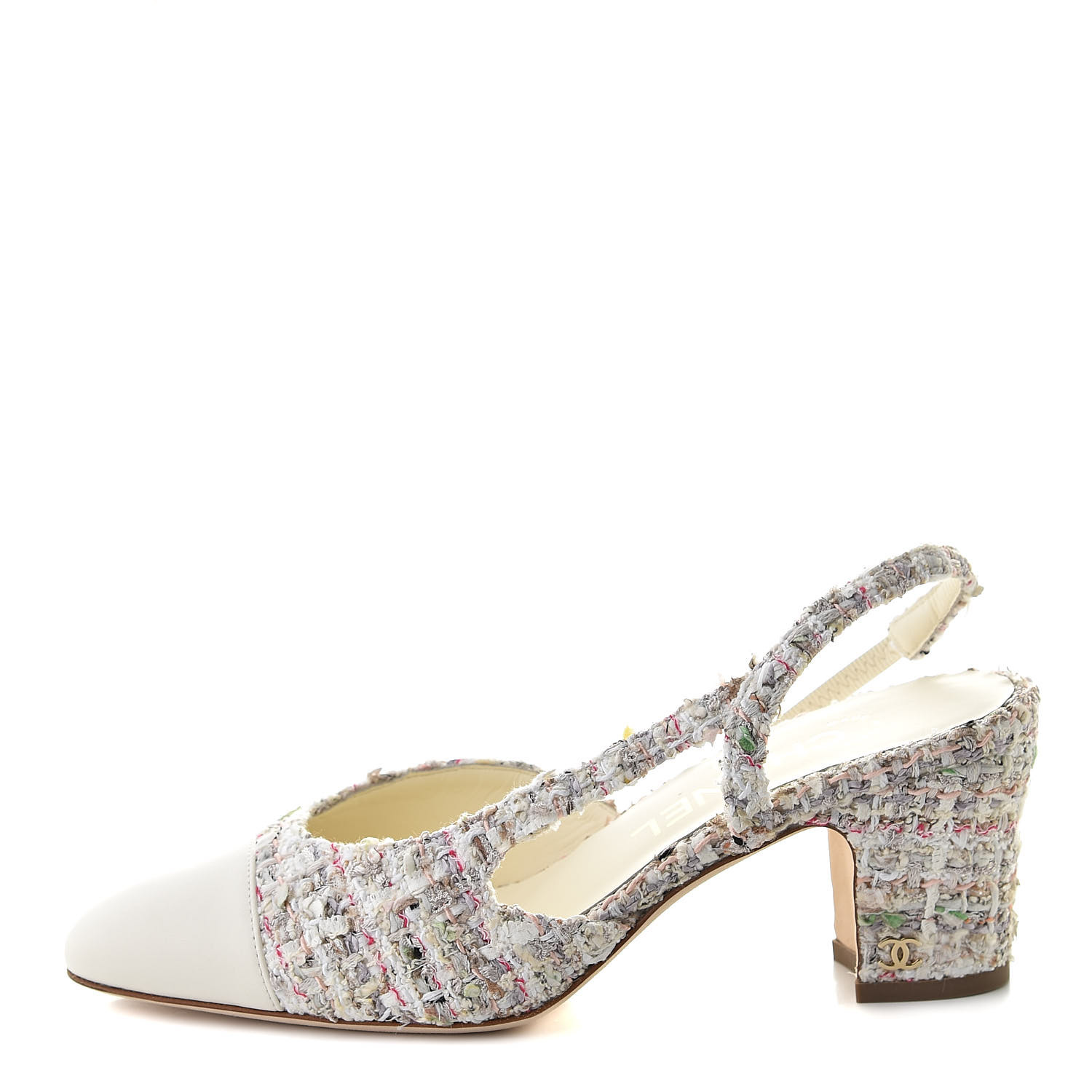 【PORTERNA】Coco tweed heel pumps CHANEL Tweed Lambskin Cap Toe CC Slingback Pumps 36 Brown