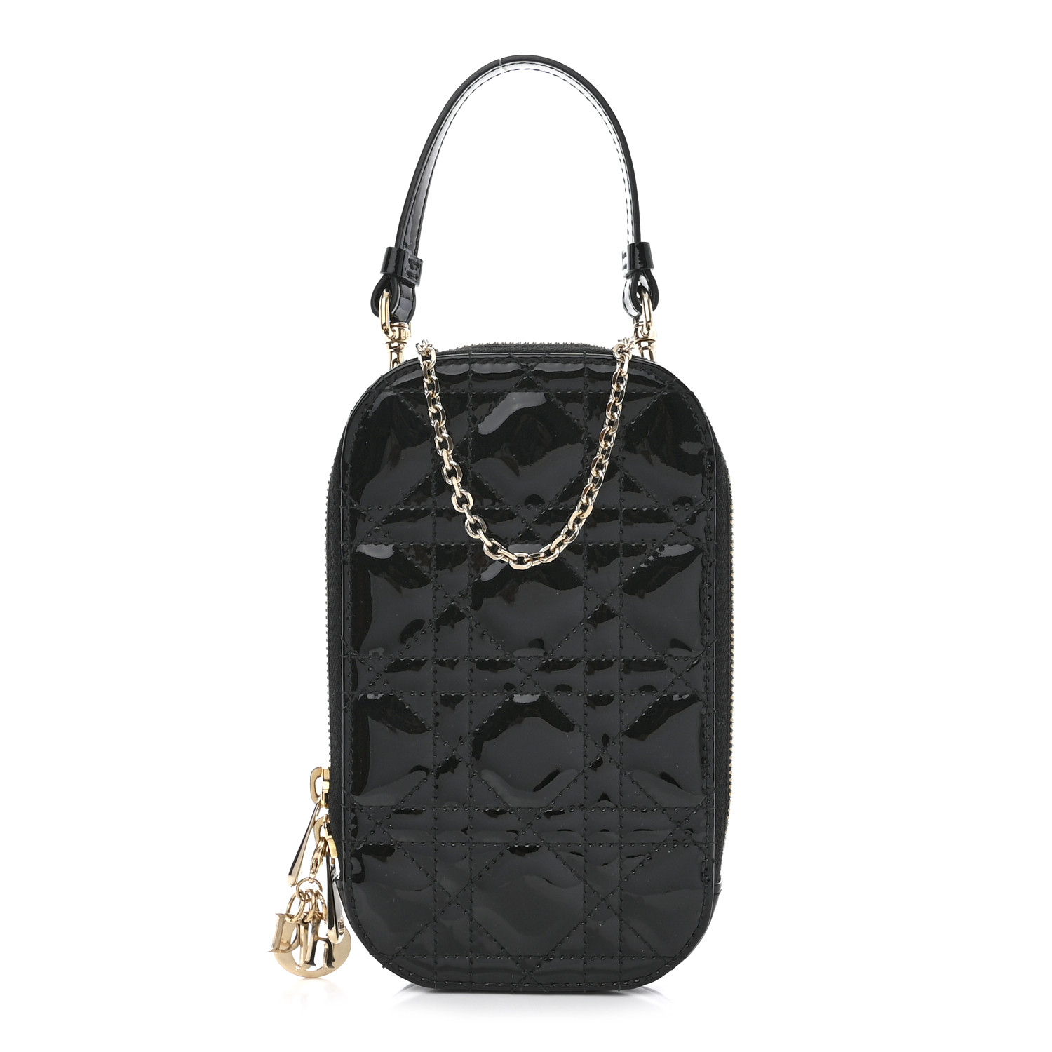 Christian Dior LadyDiorブラック iPhone14Pro CHRISTIAN DIOR Patent Cannage Lady Dior Phone Holder Black