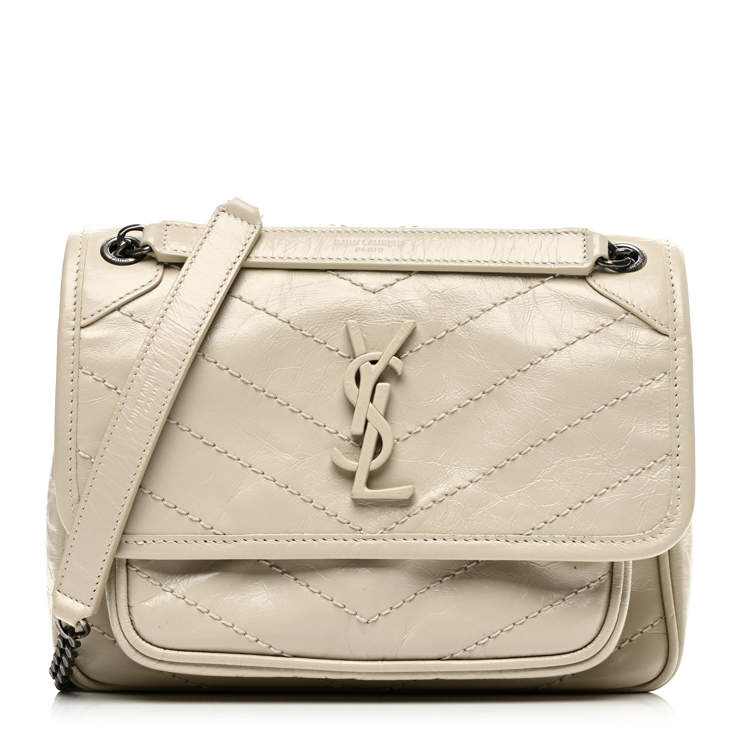 SAINT LAURENT ホワイト フリンジ バッグ SUNSET MEDIUM IN CROCODILE-EMBOSSED LEATHER | Saint Laurent