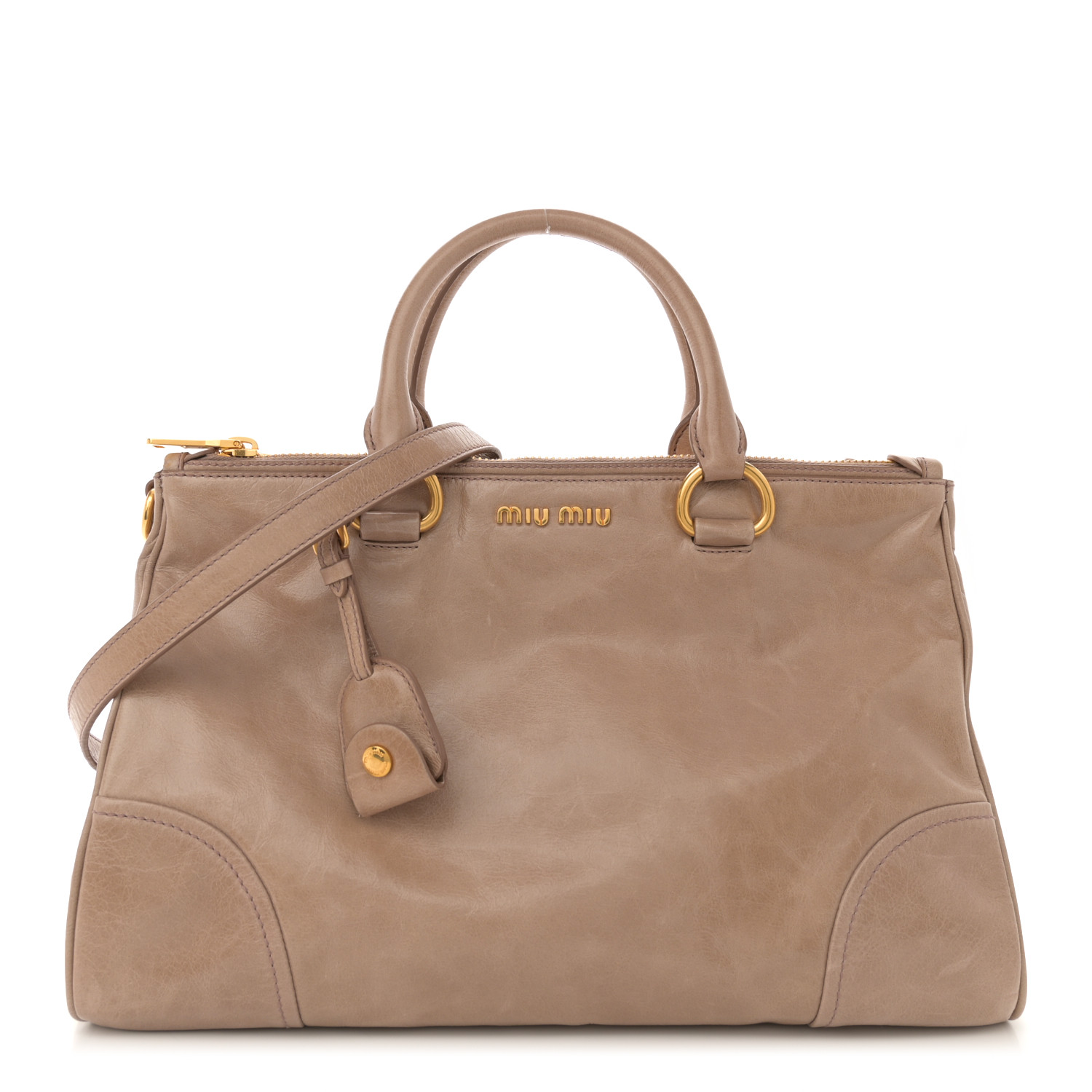 MIU MIU Vitello Shine Top Handle Satchel Cammeo 1670488