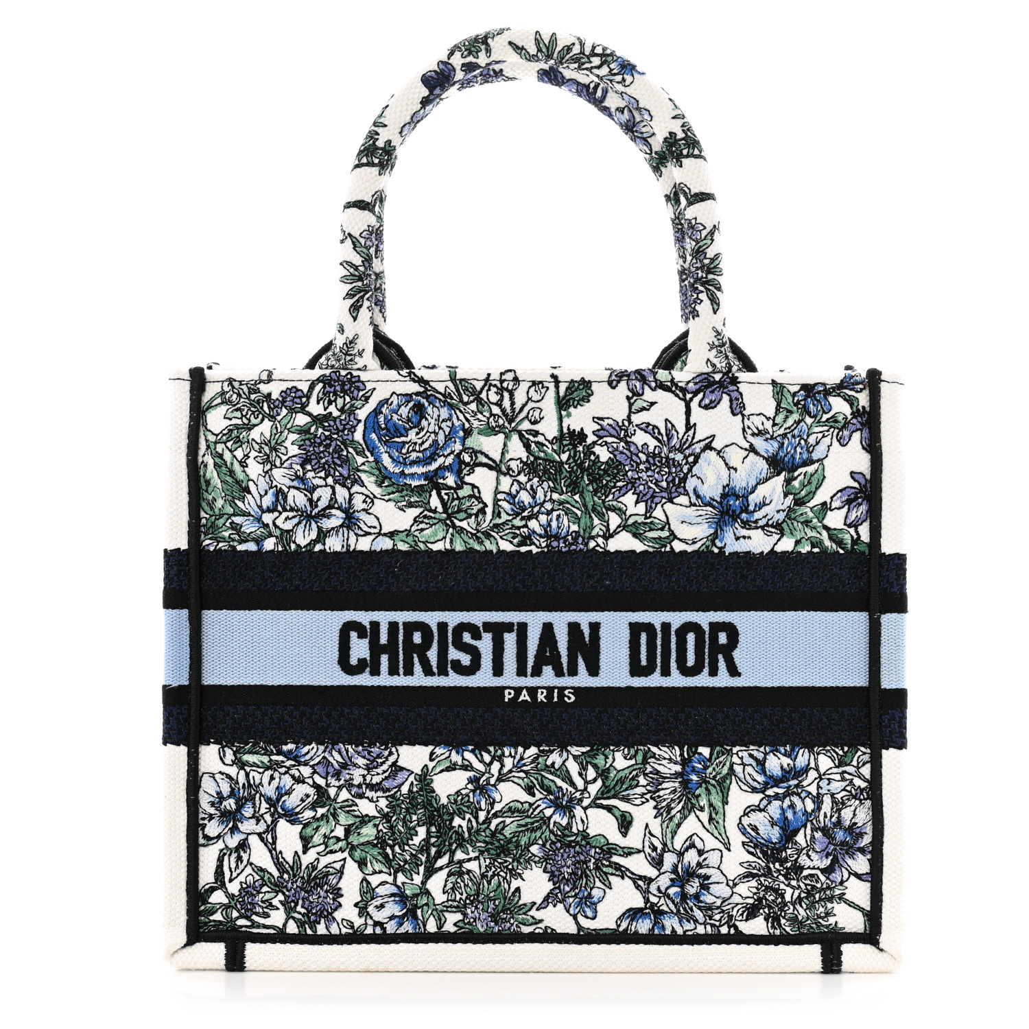 CHRISTIAN DIOR Canvas Embroidered Small Flowers Book Tote