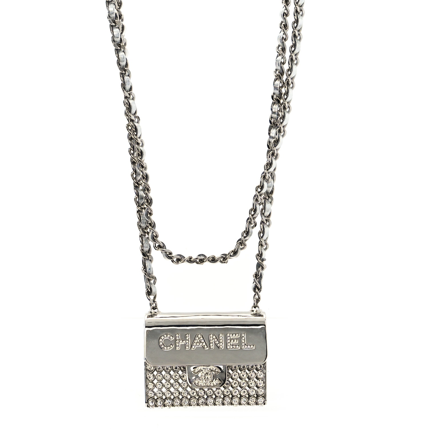 25A◆エレガントで注目の的♪【CHANEL】LONG PENDANT NECKLACE CHANEL Metal Lambskin Strass Crystal Purse CC Long Necklace