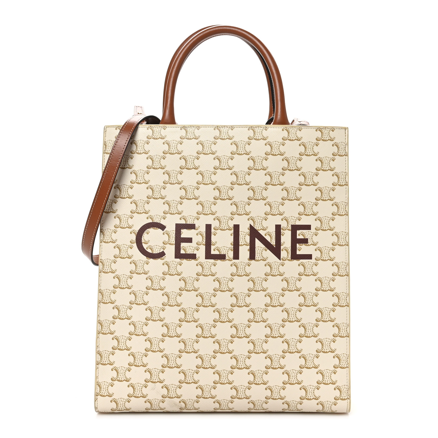 CELINE Triomphe Canvas Calfskin Small Vertical Cabas White