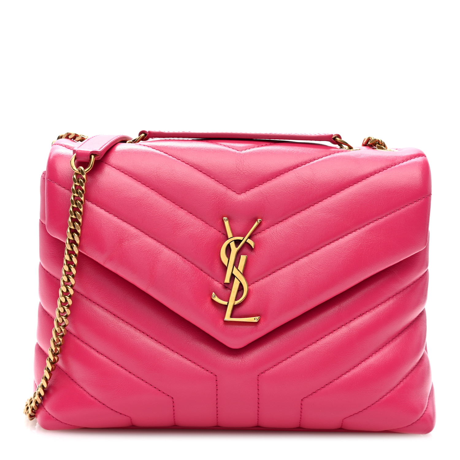 『 louren』LULU SAINT LAURENT Calfskin Y Quilted Monogram Small Loulou Chain