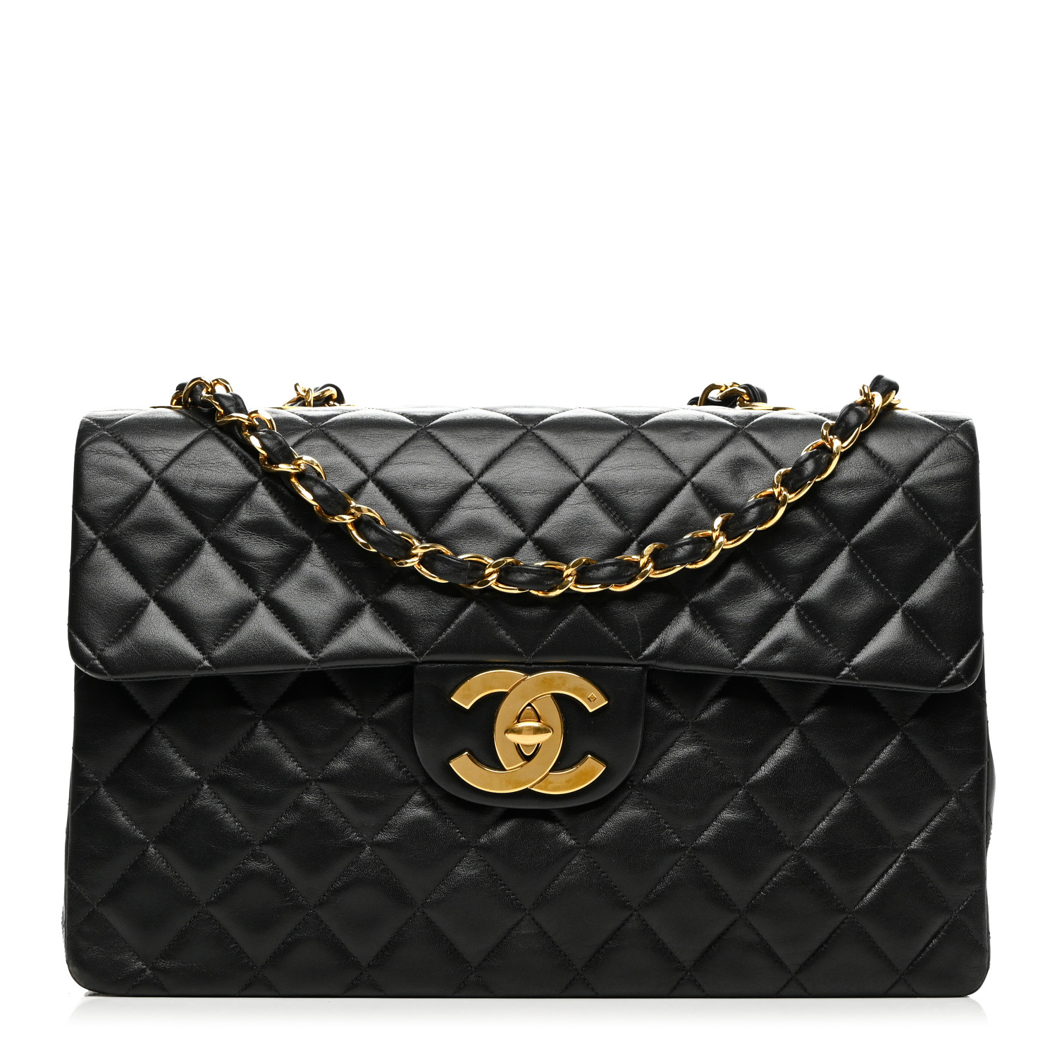 CHANEL Lambskin Quilted XL Jumbo Single Flap Black 1671947