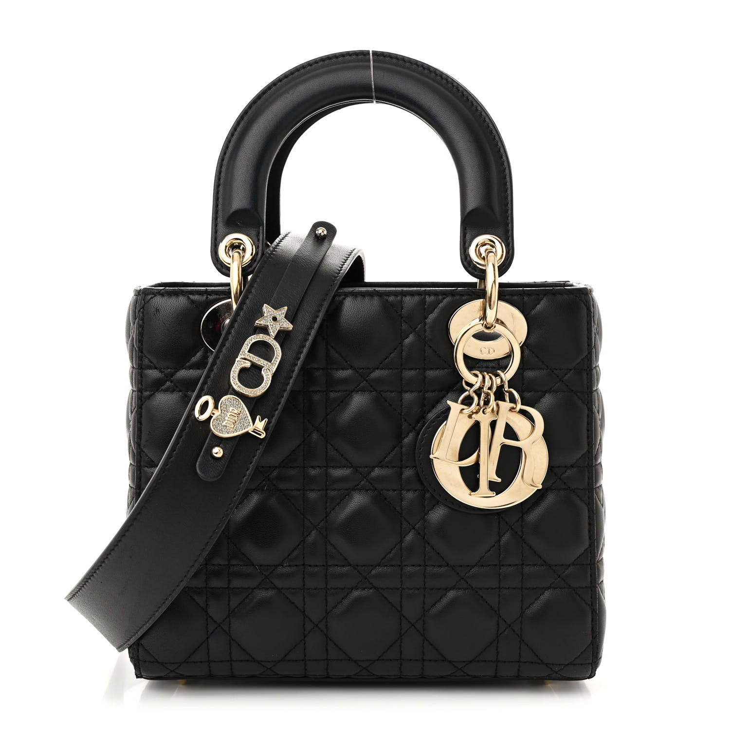 【ヴィンテージ】Rank:A☆Dior BLACK MY ABCDIOR ハンドバッグ CHRISTIAN DIOR Lambskin Cannage Small My ABCDior Lady Dior