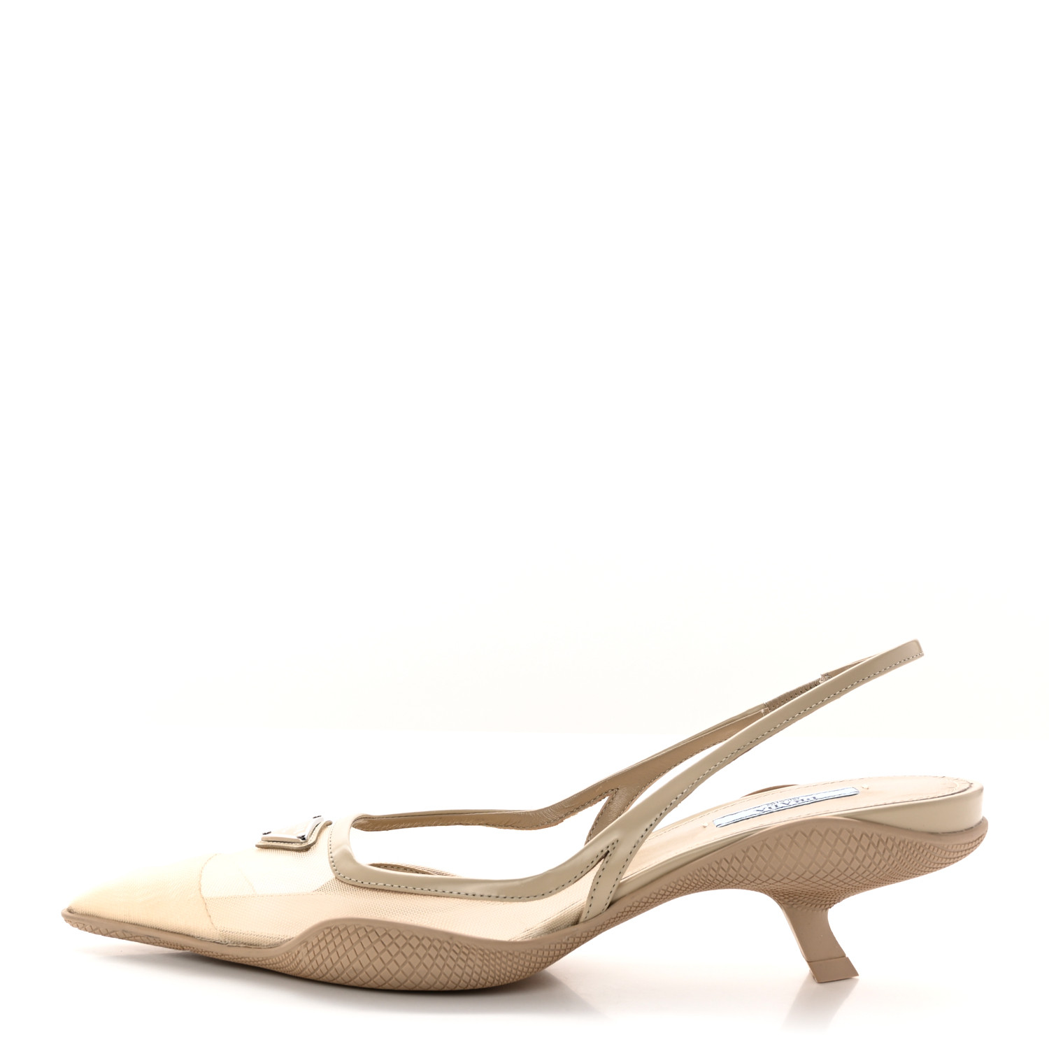 PRADA Mesh Nappa Triangle Logo Pointed Toe 45mm Slingback