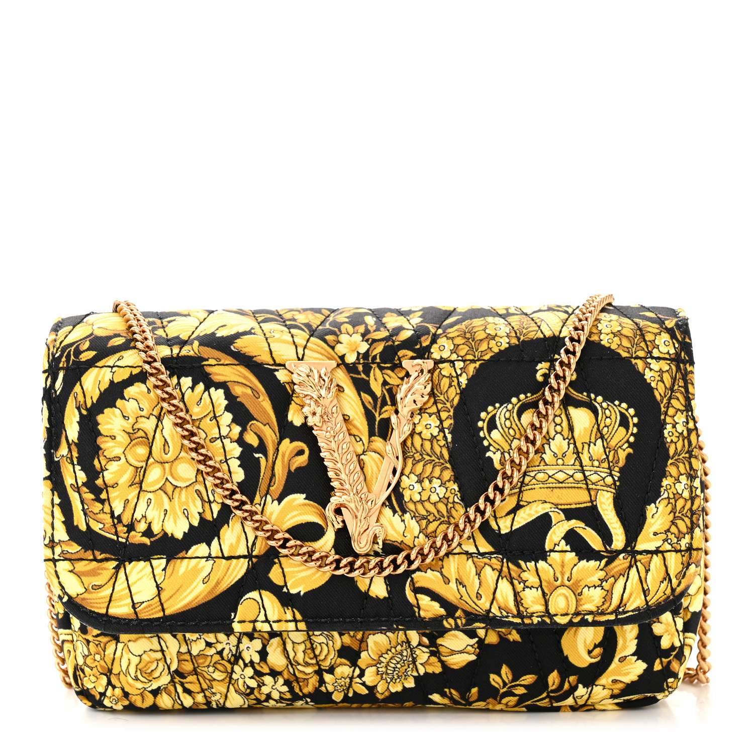 gianni versace、キュロット Versace Virtus Barocco Print Quilted Black and Gold Silk