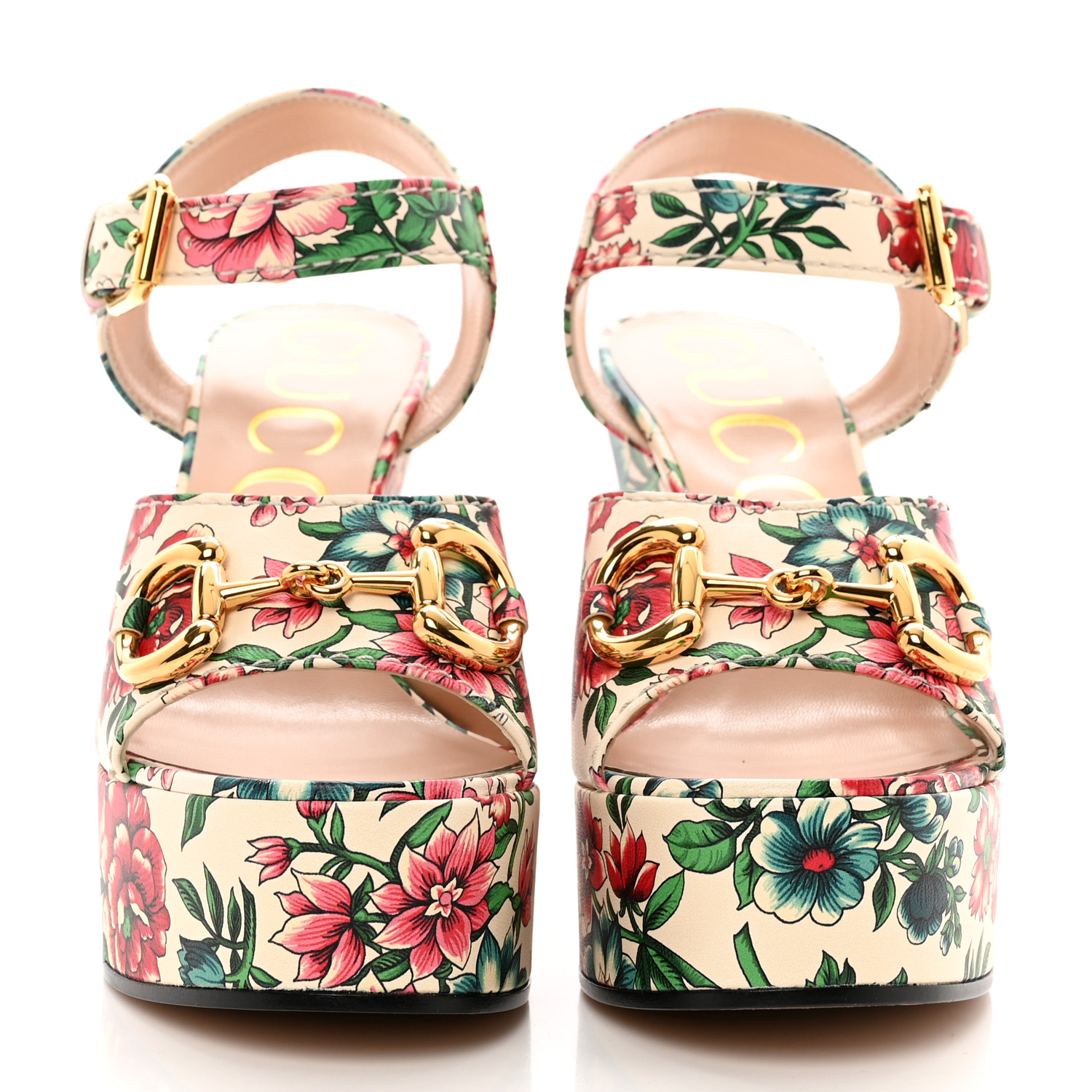 GUCCI Nappa Charlotte Brit Roses Print Horsebit 40/135mm