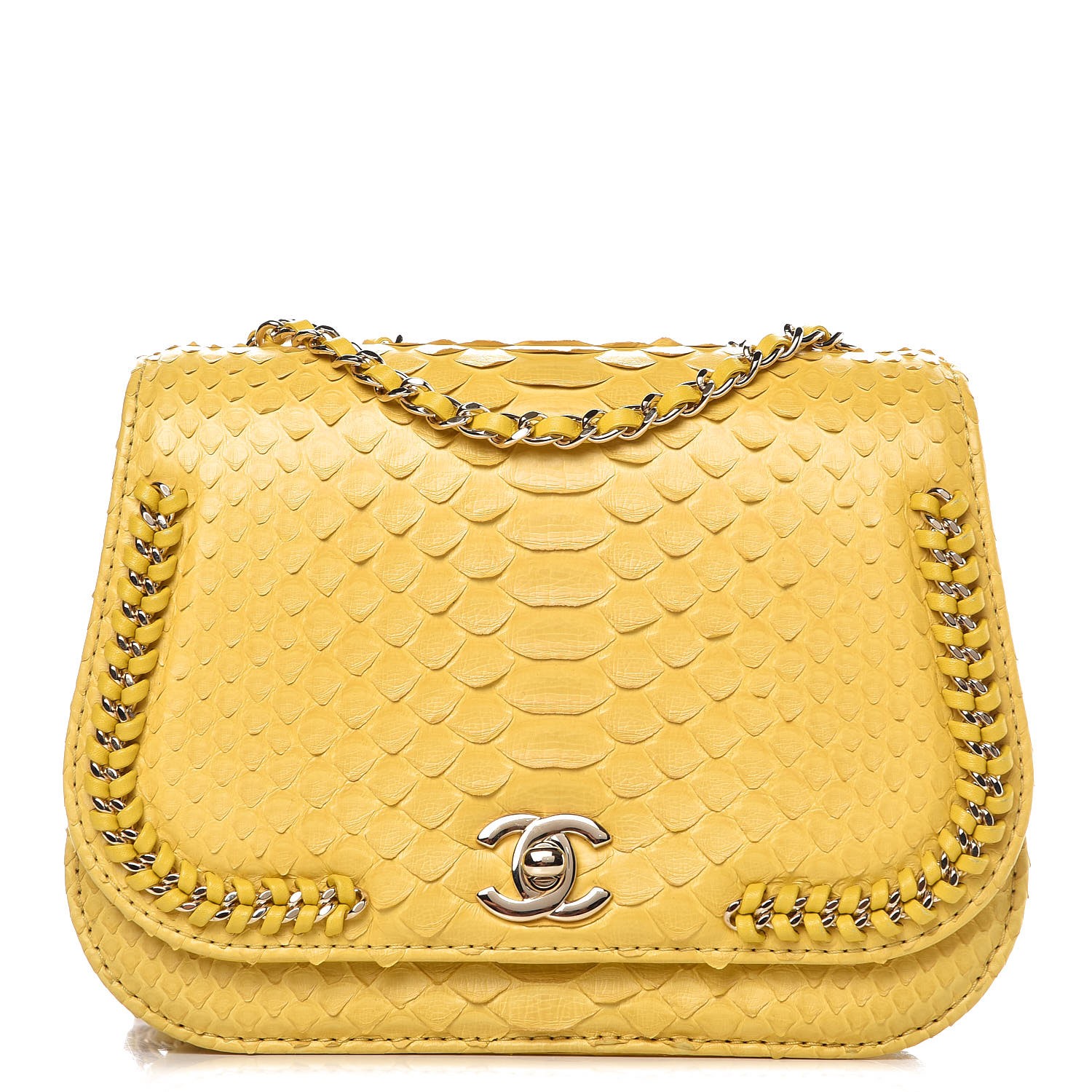 CHANEL シャネル パイソン Amazon.com: Chanel, Pre-Loved Yellow Python Classic Double