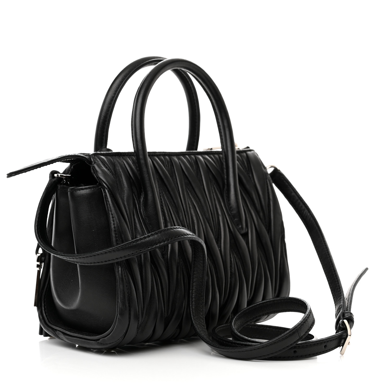 【Miu Miu】 Matelasse Nappa Leather Top Handle Bag Black Miu Miu Matelassé nappa leather top-handle bag for Women