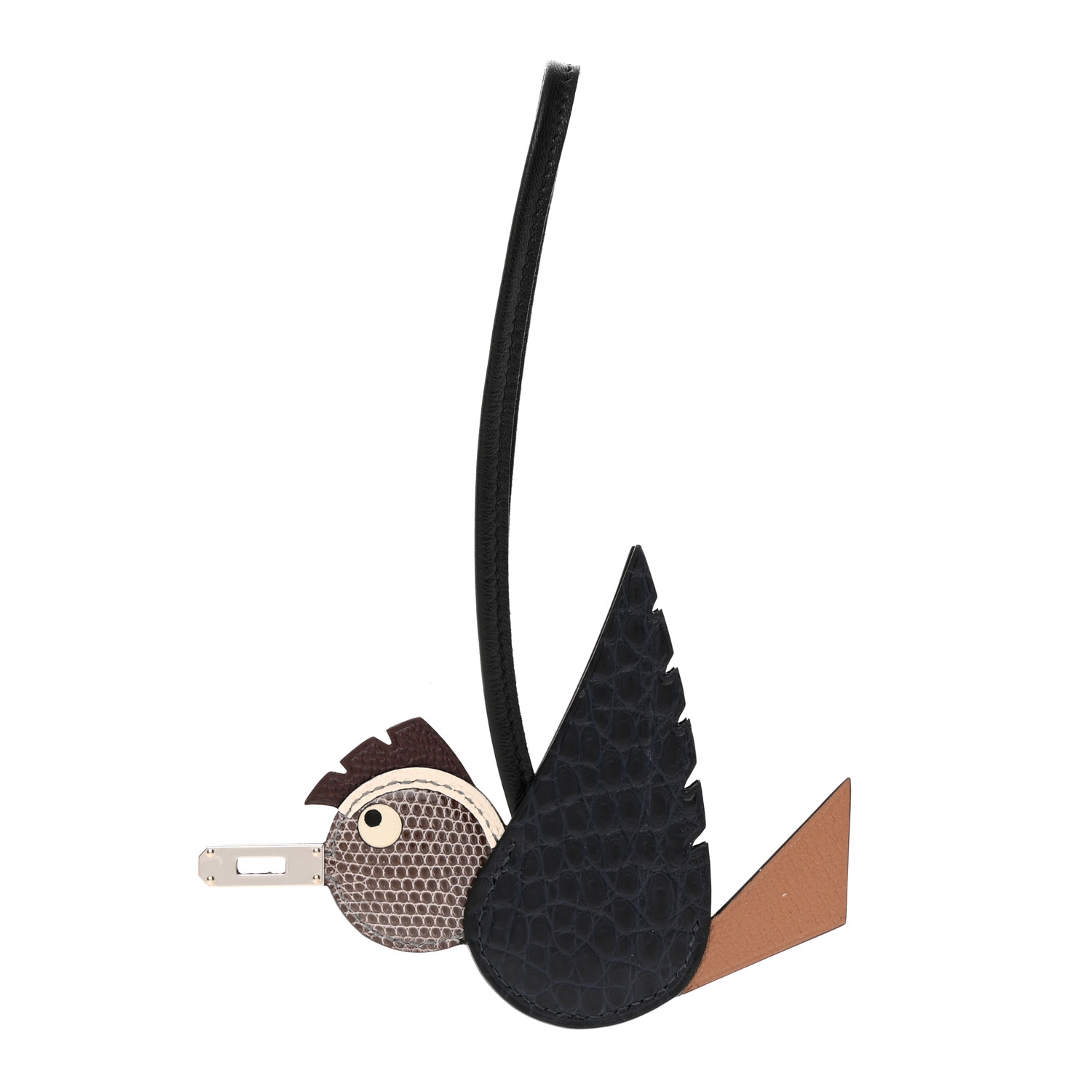HERMES Epsom Swift Alligator Lizard Birdy Bag Charm Black