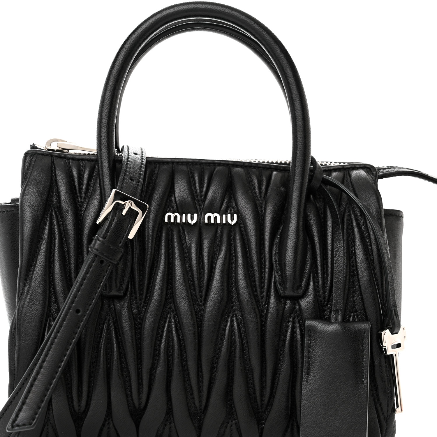 【Miu Miu】 Matelasse Nappa Leather Top Handle Bag Black Miu Miu Matelassé nappa leather top-handle bag for Women