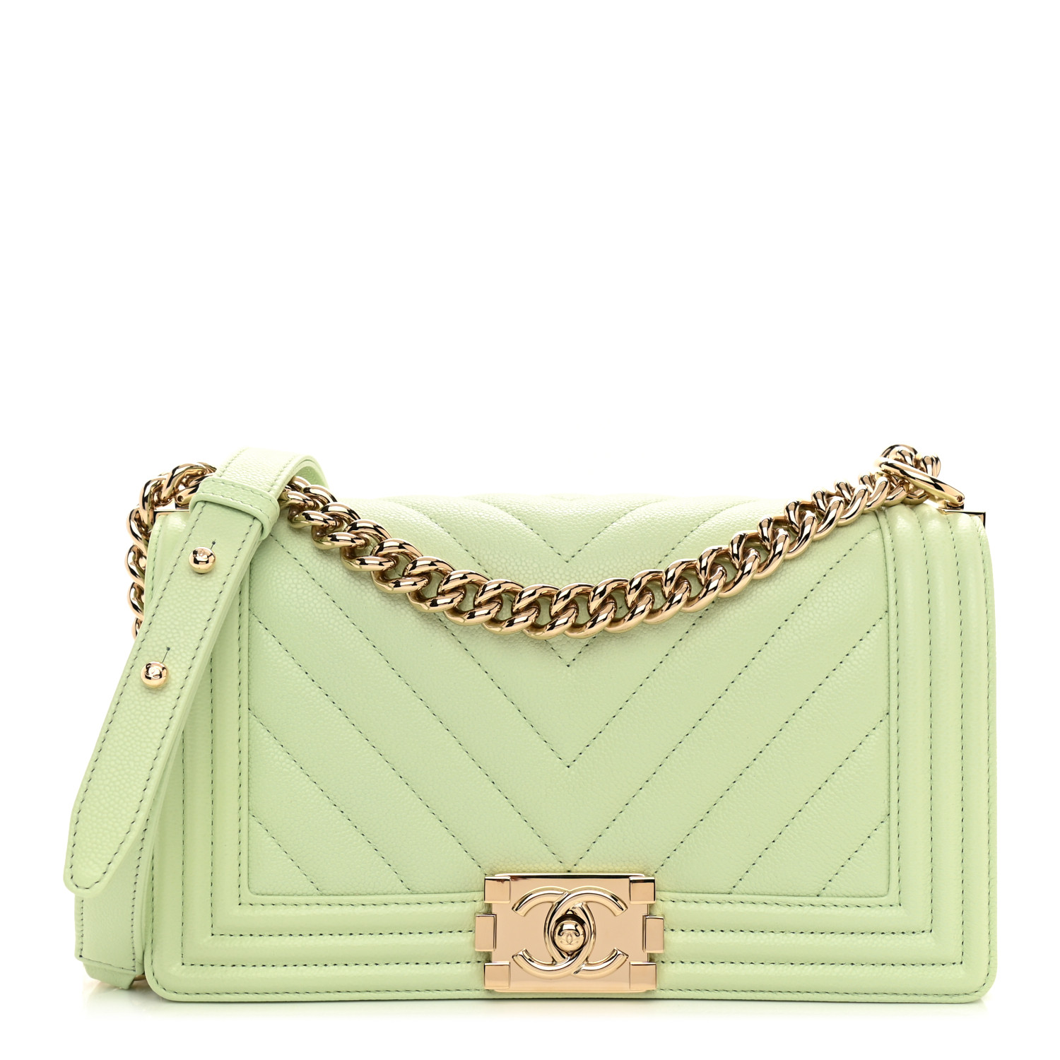 Light Green Chanel Caviar Quilted Medium Boy Flap