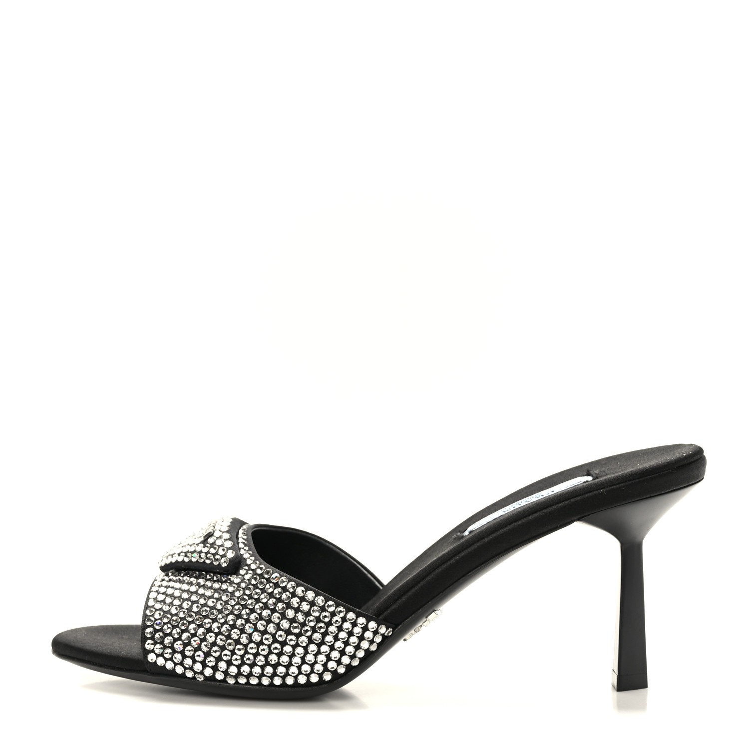 PRADA Satin Crystal Logo 65mm Slide Sandals 36.5 Cristal