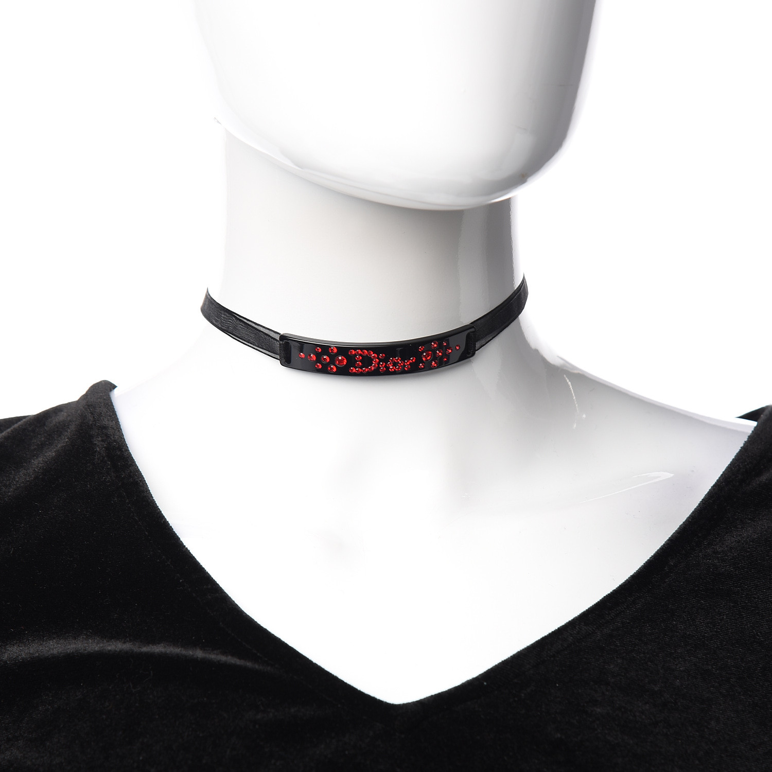 CHRISTIAN DIOR Mesh Ribbon Crystal Dior Logo Choker Necklace