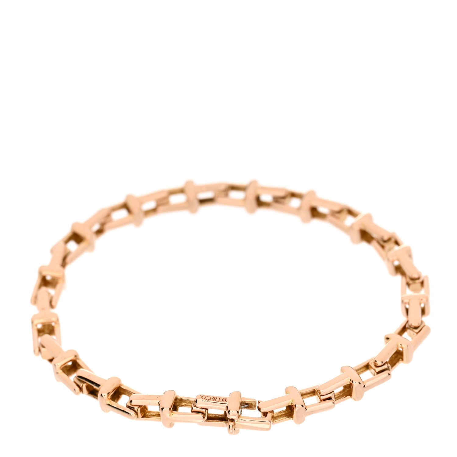 TIFFANY 18K Rose Gold Narrow Tiffany T Chain Bracelet