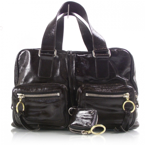 CHLOE Crinkled Patent Betty Shoulder Bag Brown 13438