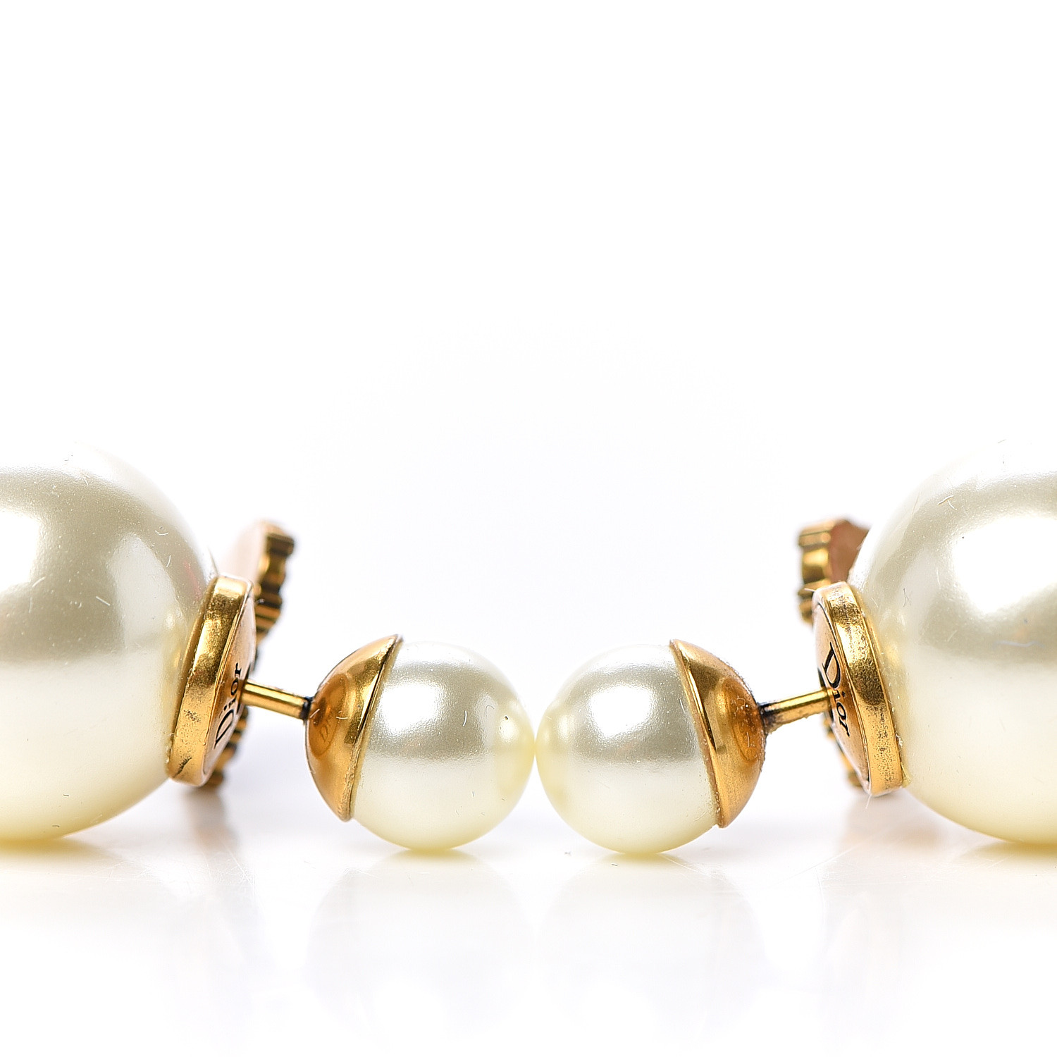 CHRISTIAN DIOR Pearl Crystal Heart Tribal Earrings Gold Red