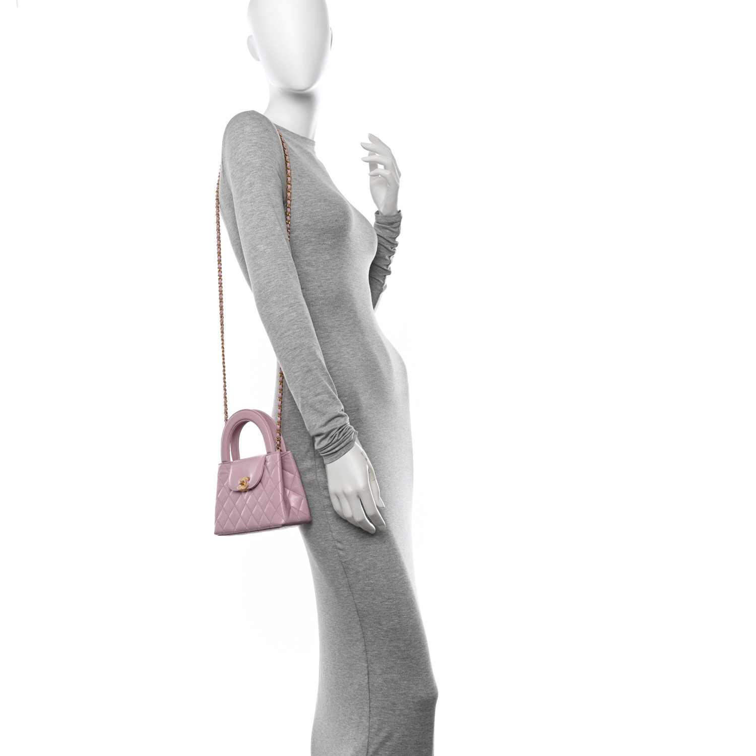 CHANEL Shiny Aged Calfskin Quilted Nano Kelly Shopper Pink