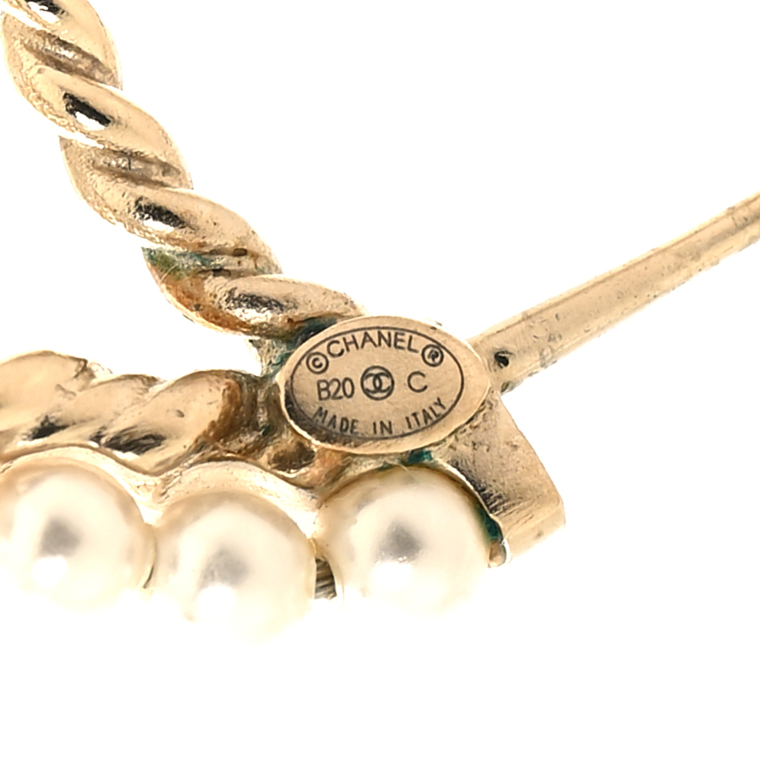 CHANEL Crystal Pearl CC Drop Hoop Earrings Gold Pearly White