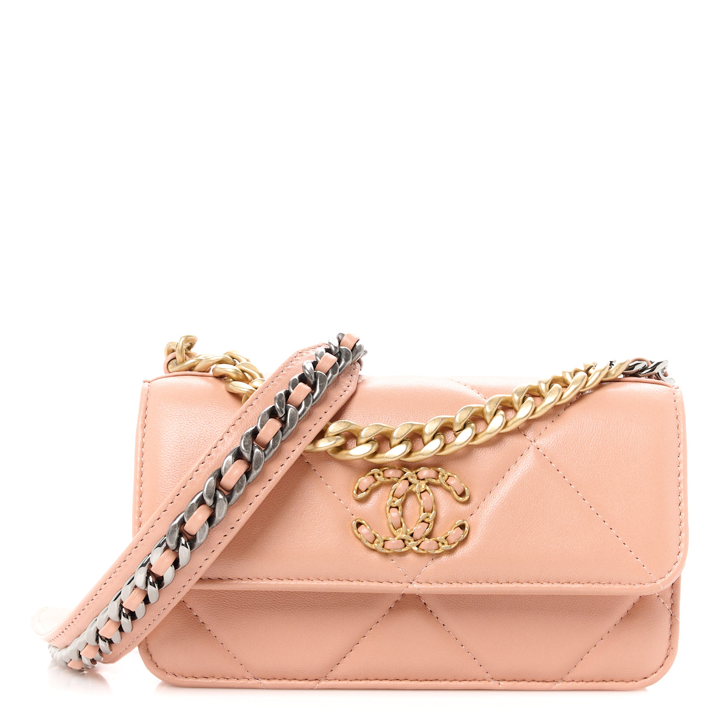 【CHANEL】Chanel 19 phone bag★シャネル【ランク:A】 CHANEL Lambskin Quilted Chanel 19 Phone Holder With Chain