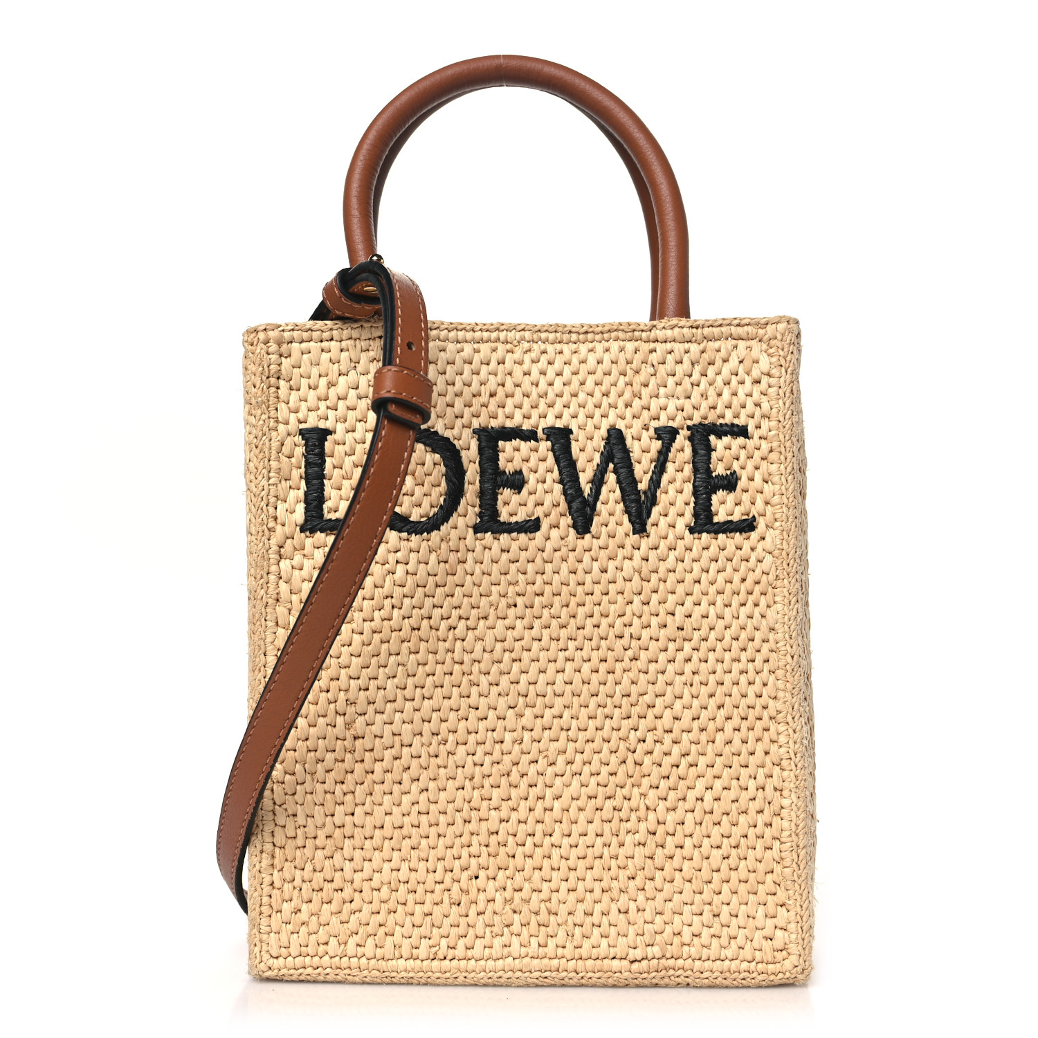 LOEWE Raffia Calfskin Standard A5 Tote Bag Natural Black