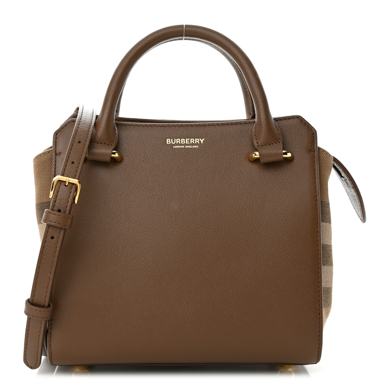 BURBERRY Calfskin Mega Check Mini Banwell Tote Earth 1484182