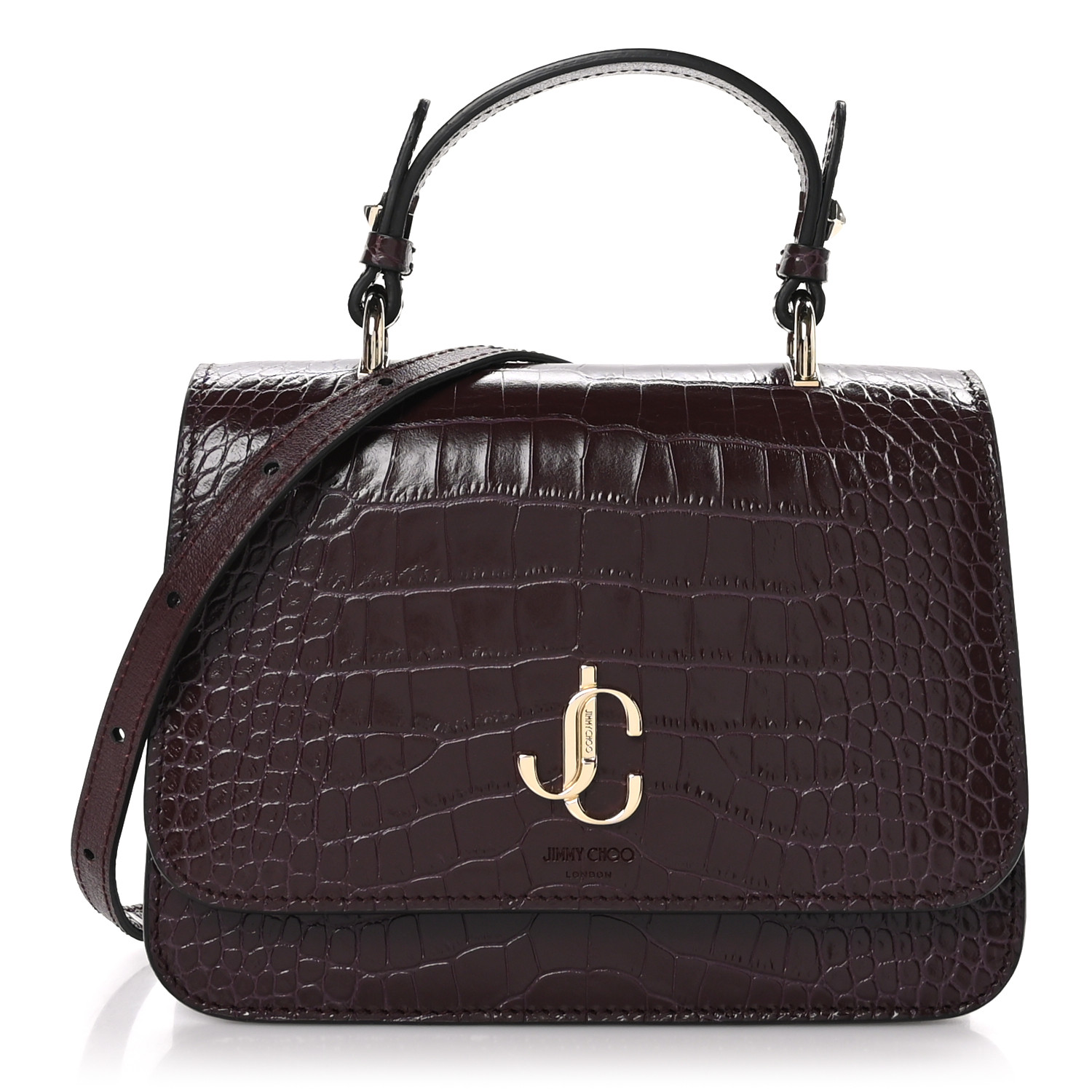 ショルダーバッグ・ポシェット jimmy choo JC FLAP CROC EMBOSSED CALF CHAIN BAG Jimmy Choo Black Croc Embossed Leather 'JC' Flap Chain Bag