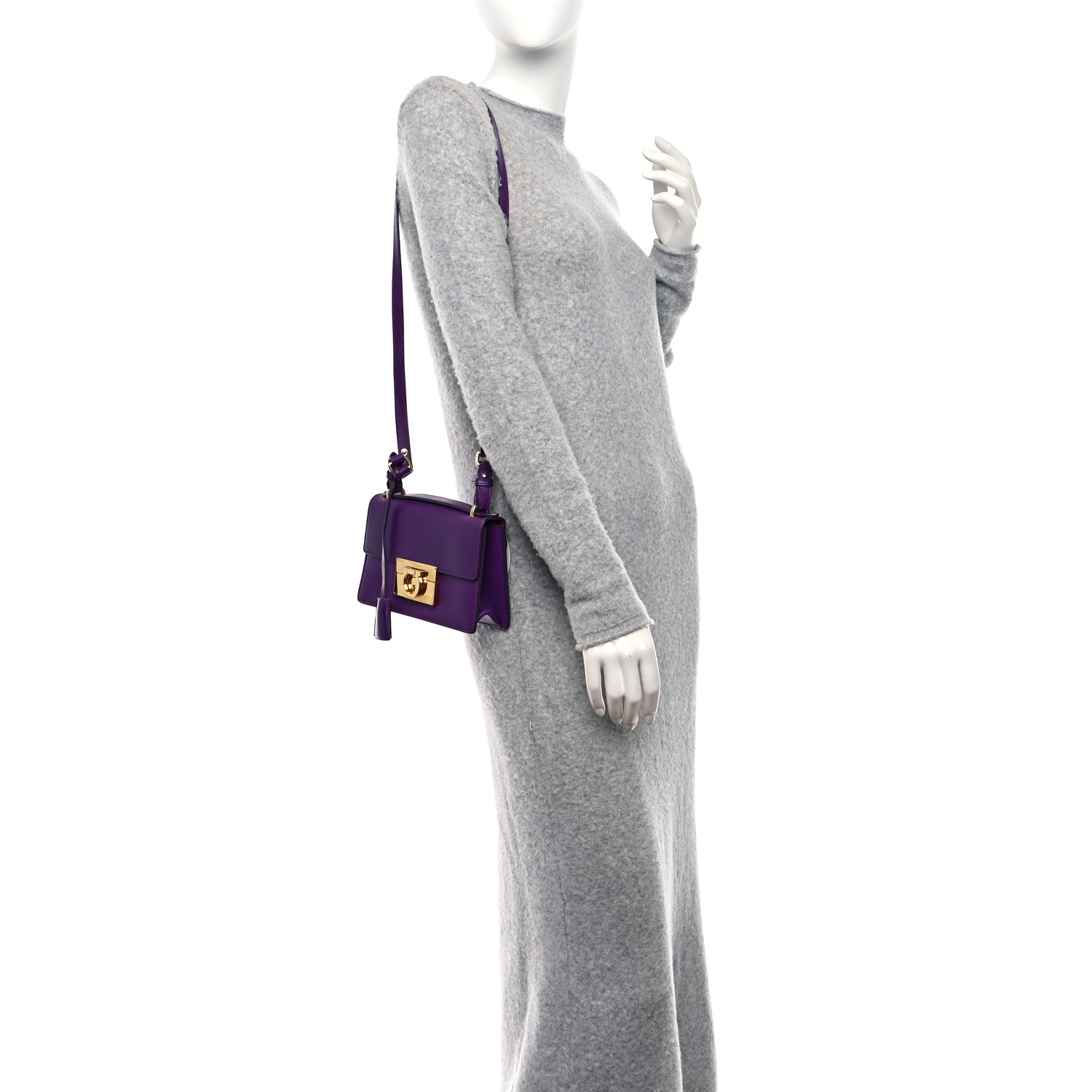 SALVATORE FERRAGAMO Smooth Calfskin Aileen Gancio Lock Shoulder Bag Purple 2