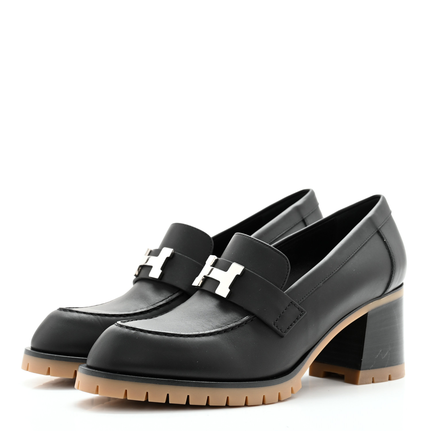 HERMES Calfskin Womens Foch 60 Pump 38 Black 1189013