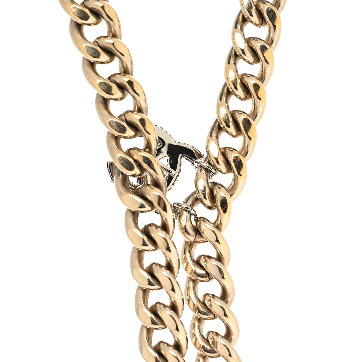 CHANEL Chain Link Crystal CC Dog Tag Charm Necklace Gold