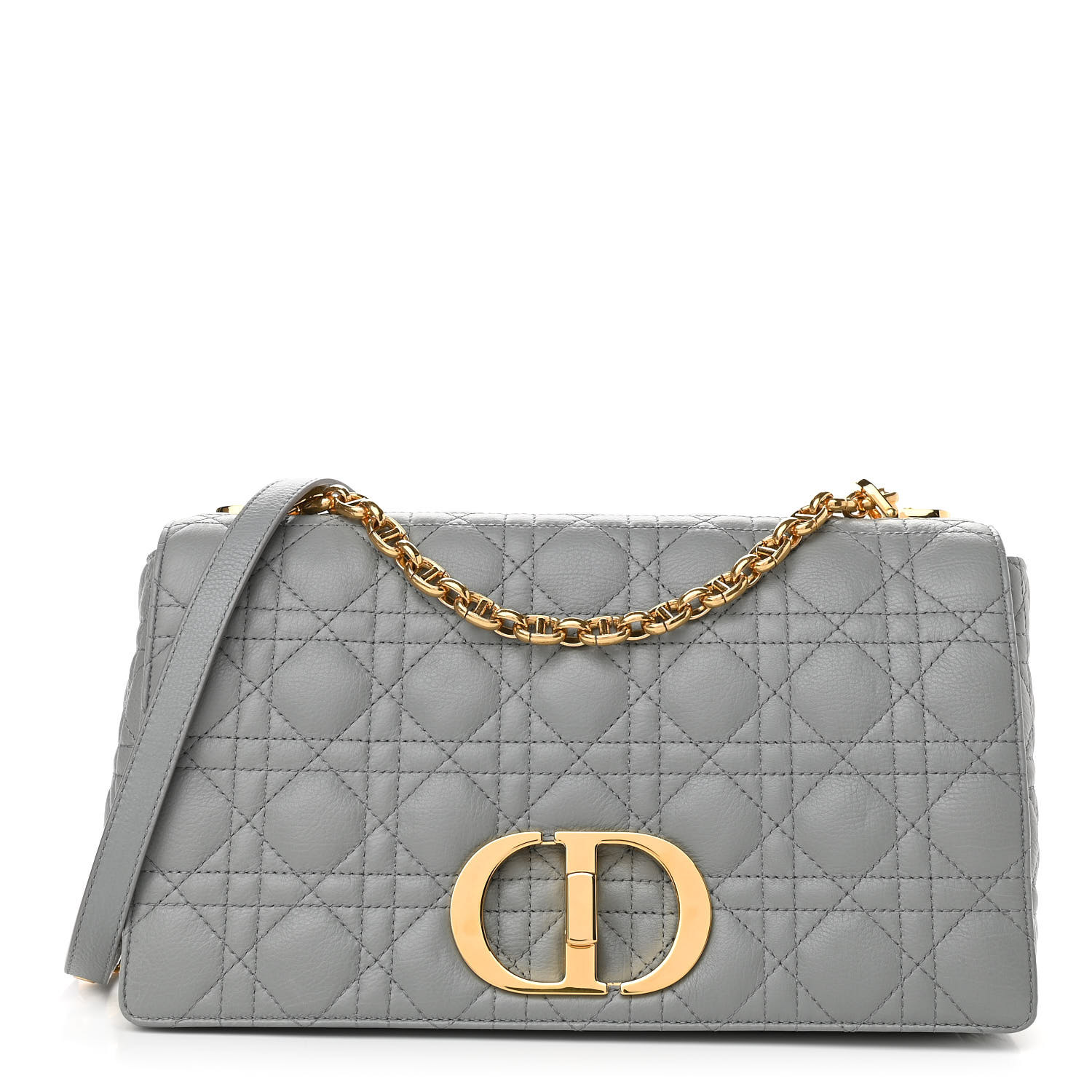 CHRISTIAN DIOR Lambskin Cannage Large Caro Bag Grey 970317