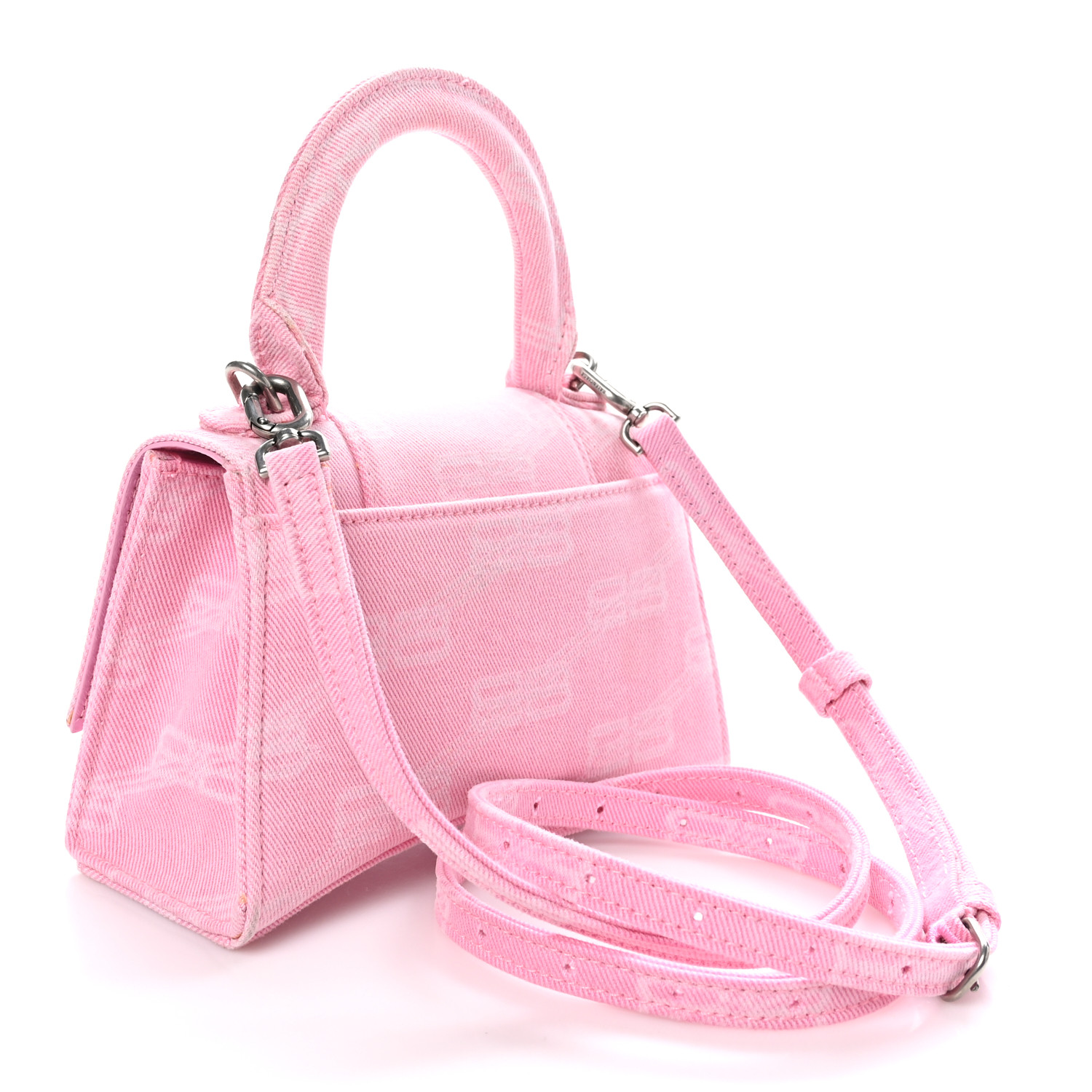 BALENCIAGA Washed Denim BB Monogram Hourglass Top Handle Bag