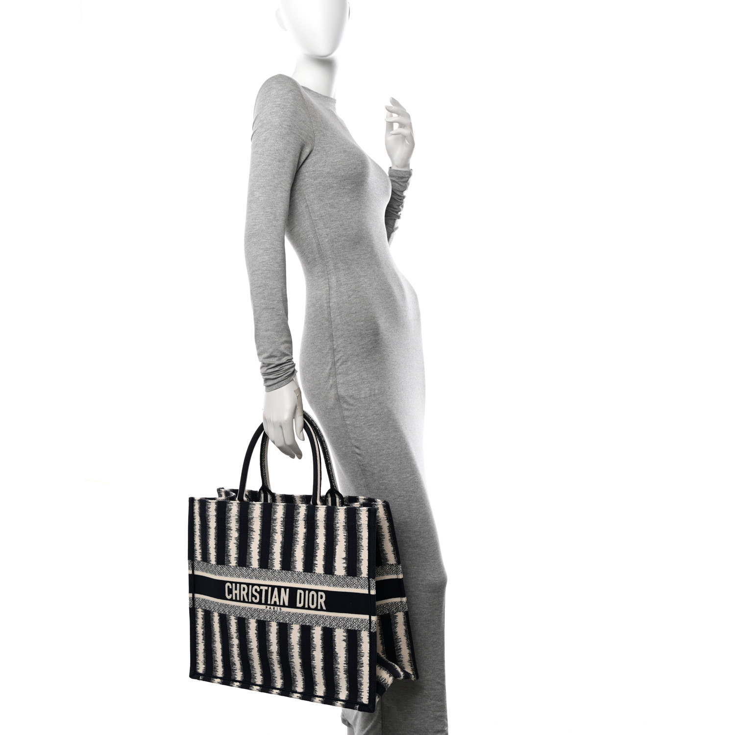 Dior バッグ CHRISTIAN DIOR Canvas Embroidered Large Striped Book Tote