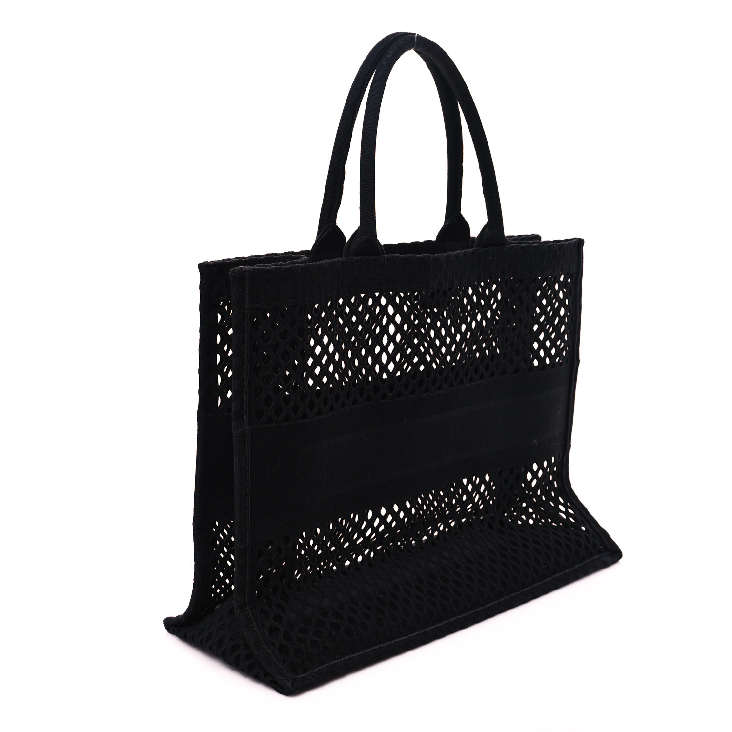 CHRISTIAN DIOR Mesh Embroidered Book Tote Black 1556295