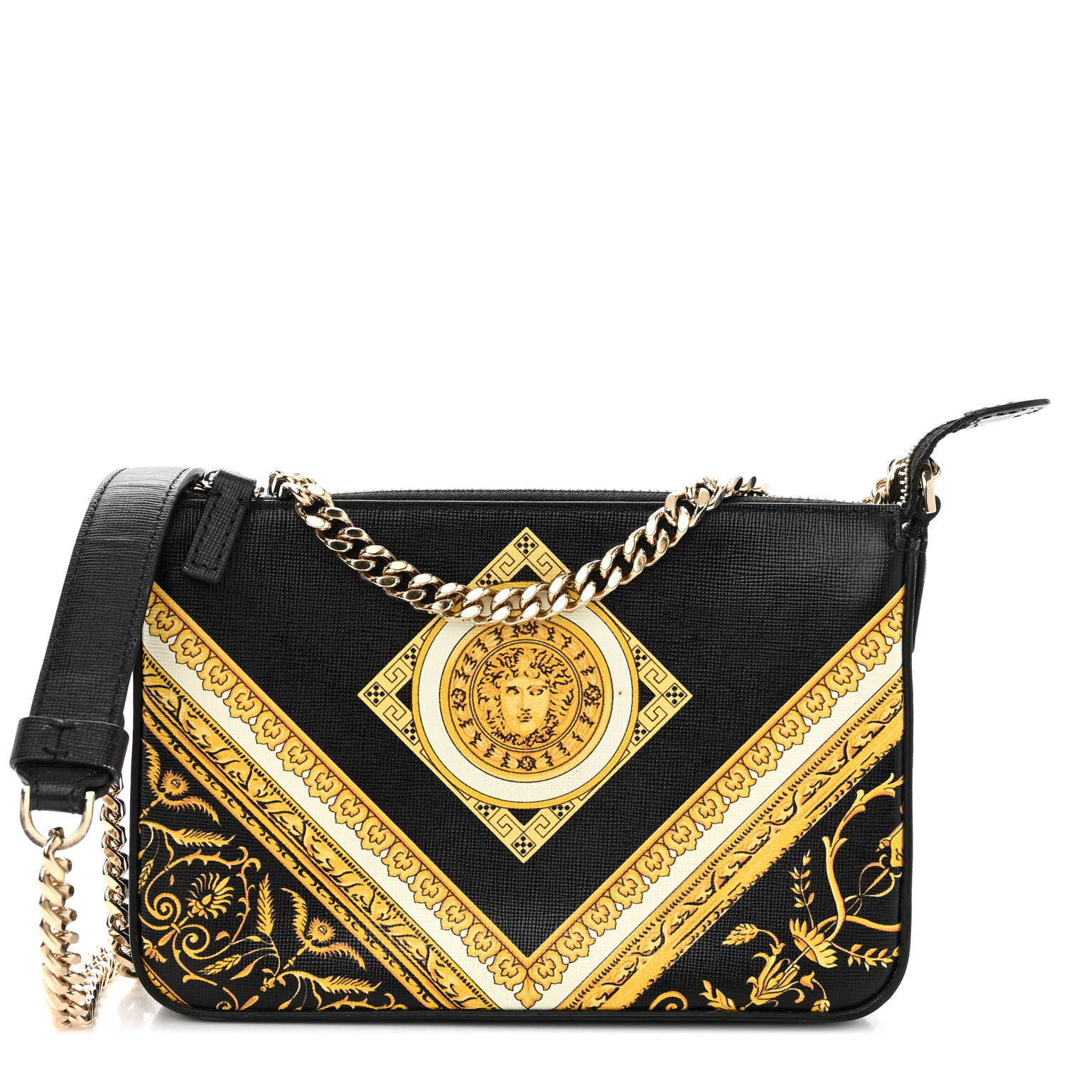 VERSACE Calfskin Baroque Print La Medusa Wallet On Chain